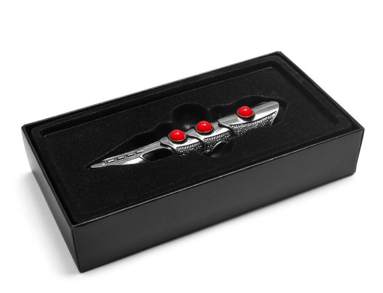 4.5" Red Jeweled Finger Armor | Stainless Steel Statement Piece