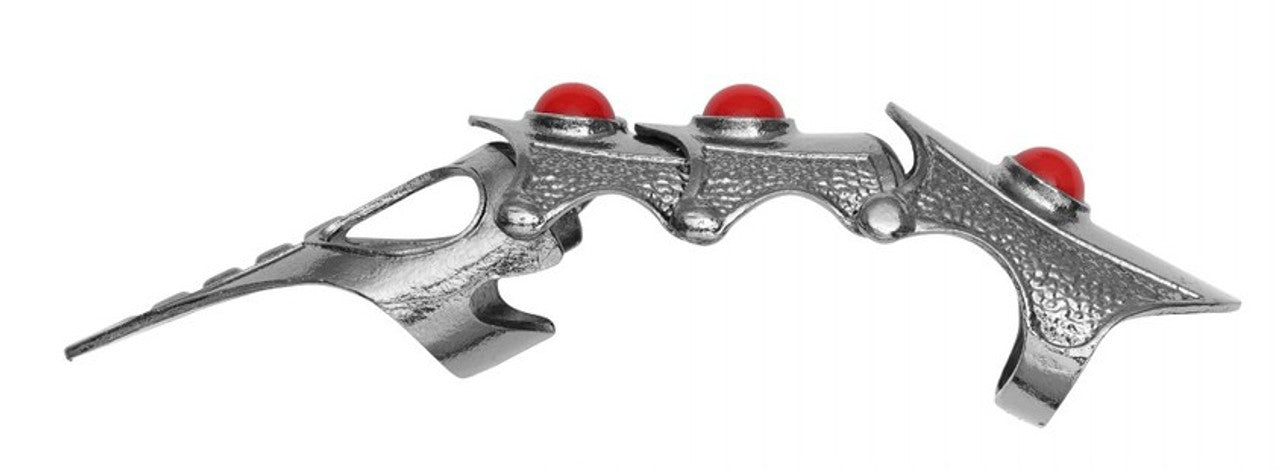 4.5" Red Jeweled Finger Armor | Stainless Steel Statement Piece