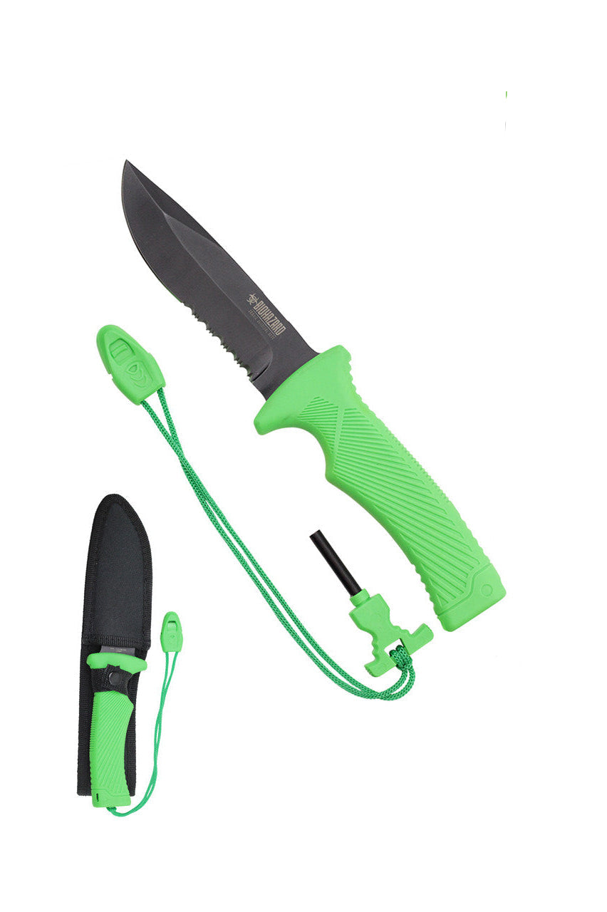 10" Black Blade and Green Handle w/ Hidden Fire Starter