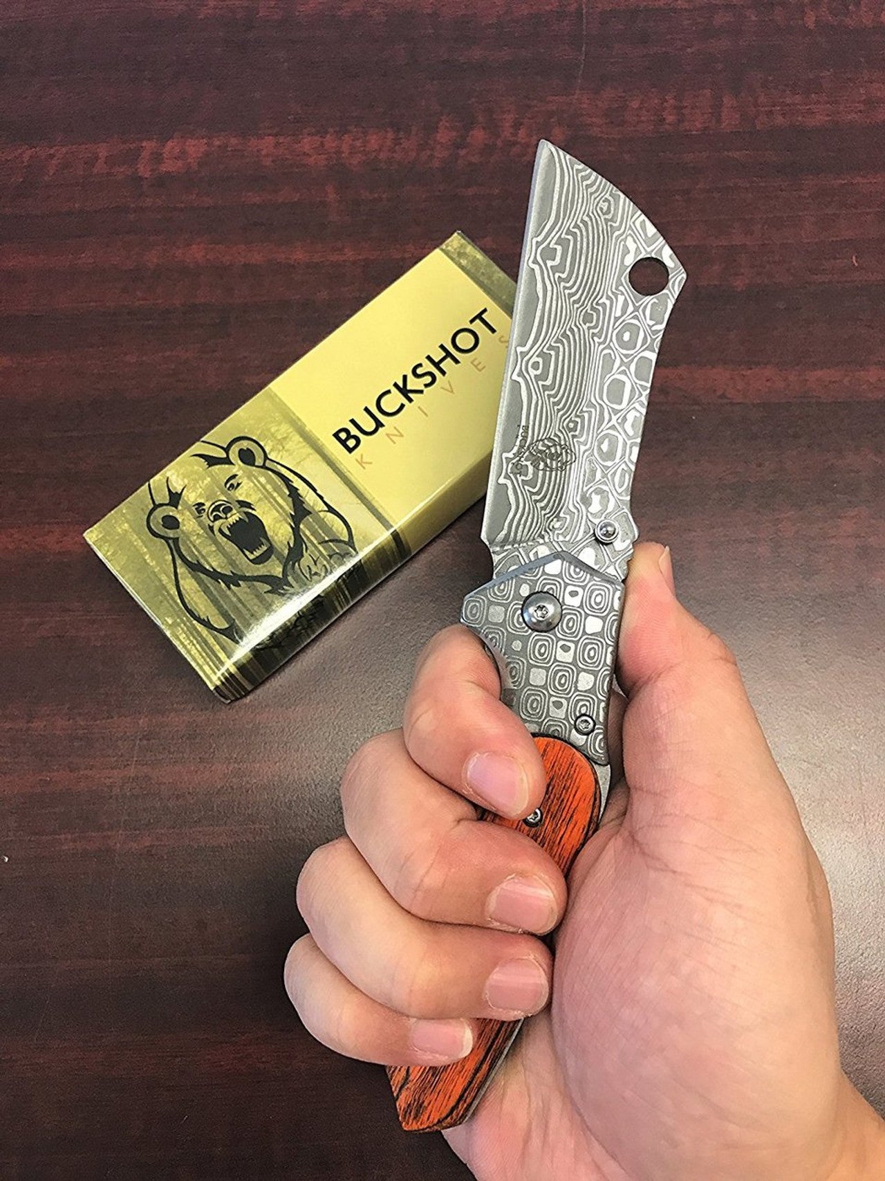 Buckshot PBK205DS – Damascus-Style Spring Assisted Razor Pocket Knife