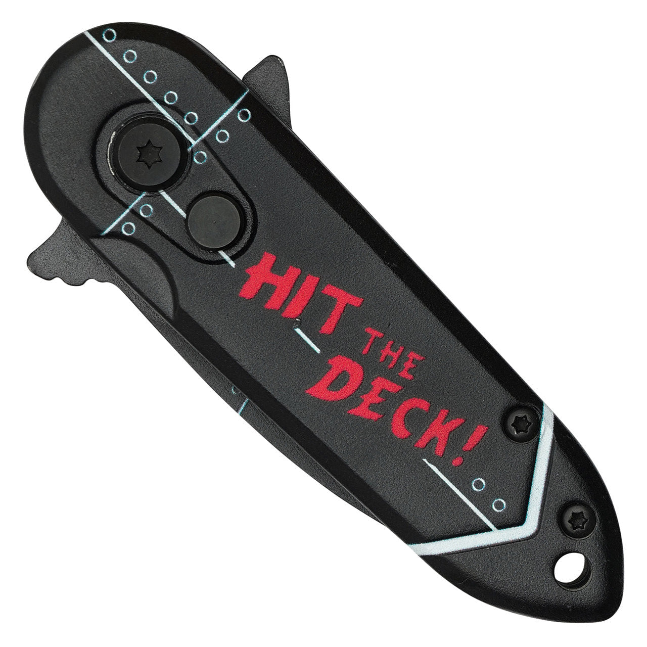 5" Black Bomb Push Button Knife – Compact Power with Shark Print Blade
