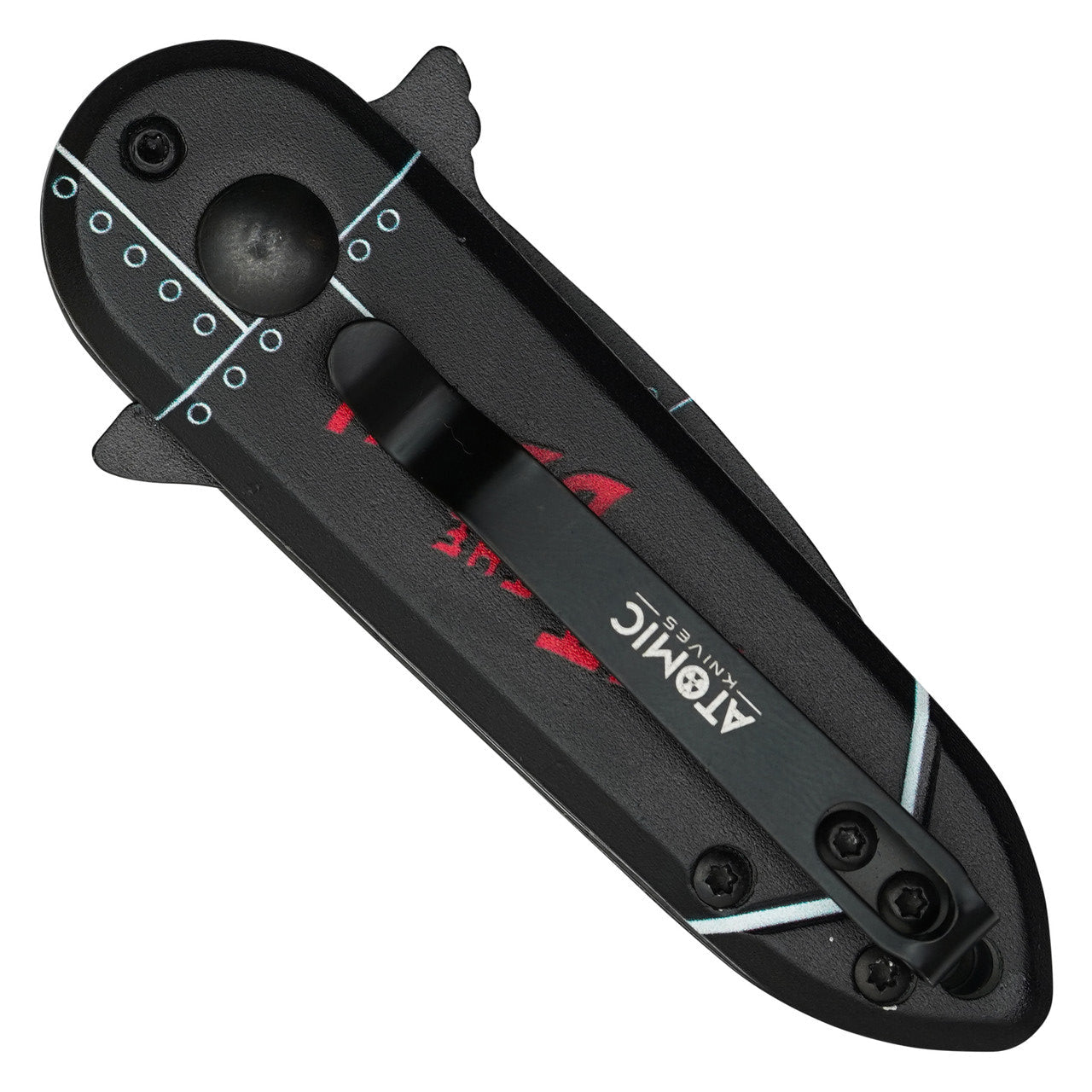 5" Black Bomb Push Button Knife – Compact Power with Shark Print Blade