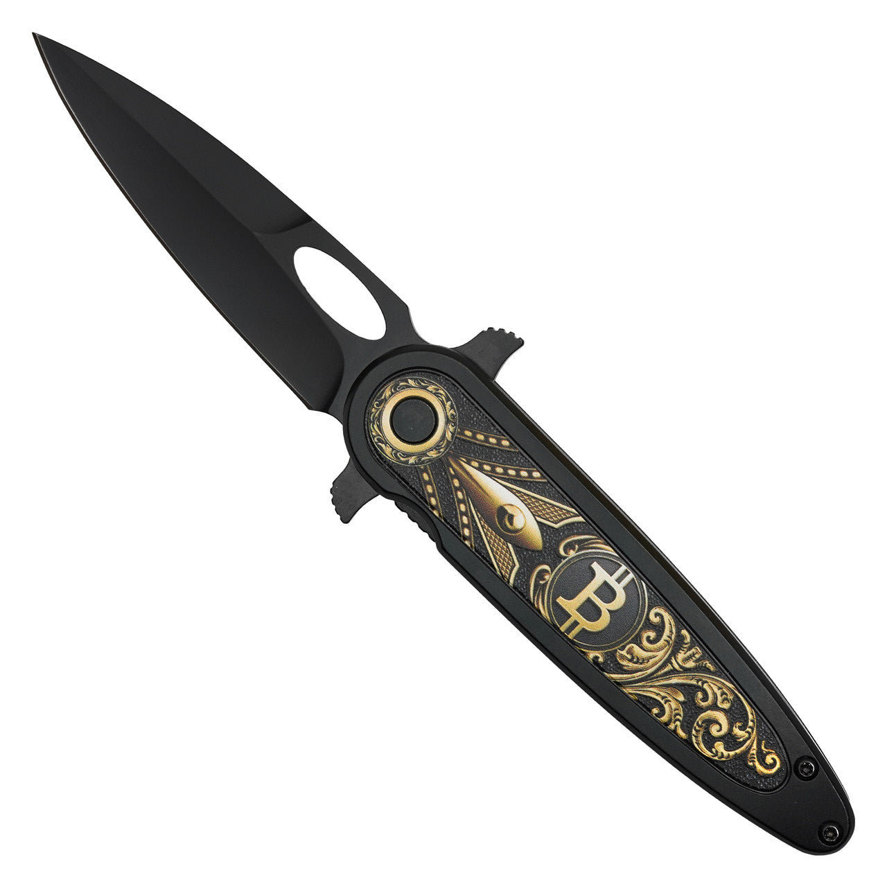 7.75" Black Bitcoin Folding Pocket Knife