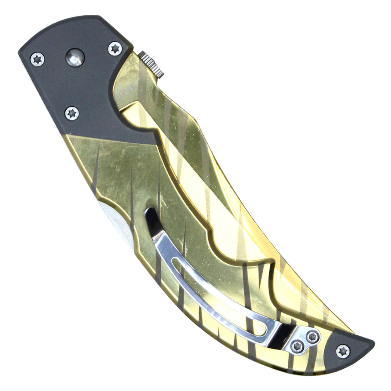 9" Folding Pocket Knife – Gold Tiger Stripe