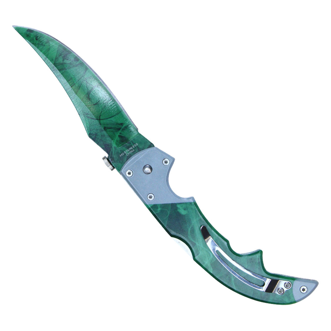 9" Folding Pocket Knife – Green Tiger Stripe