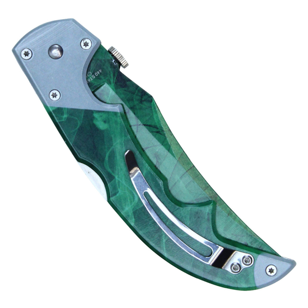 9" Folding Pocket Knife – Green Tiger Stripe