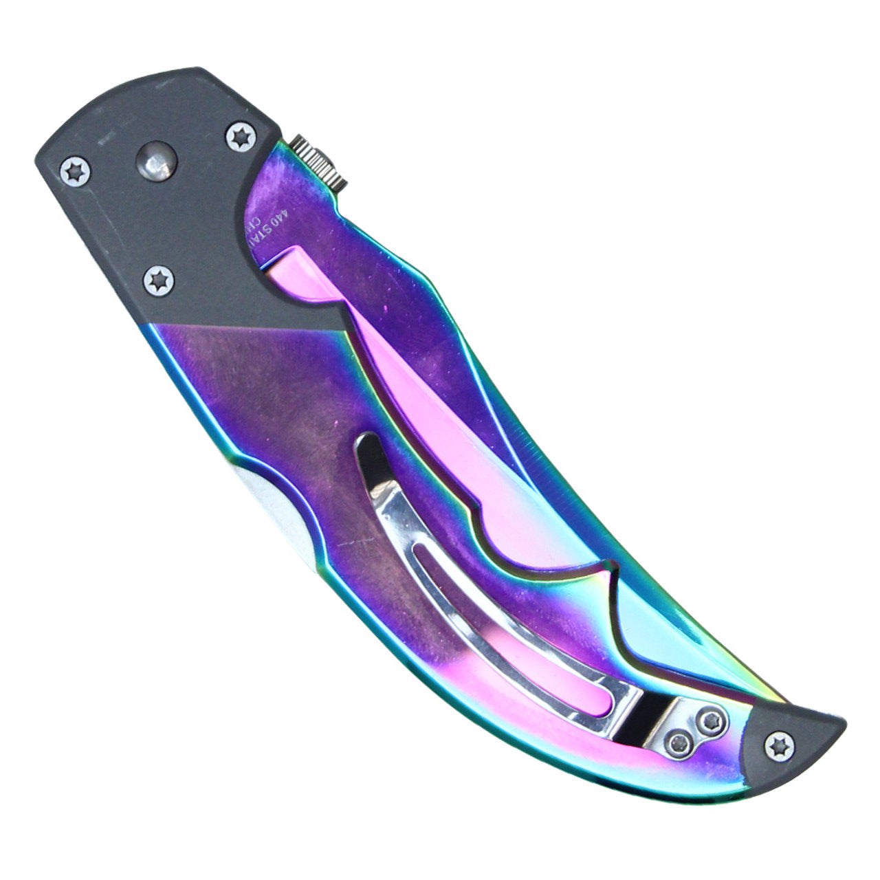 9" Folding Pocket Knife – Rainbow Tiger Stripe