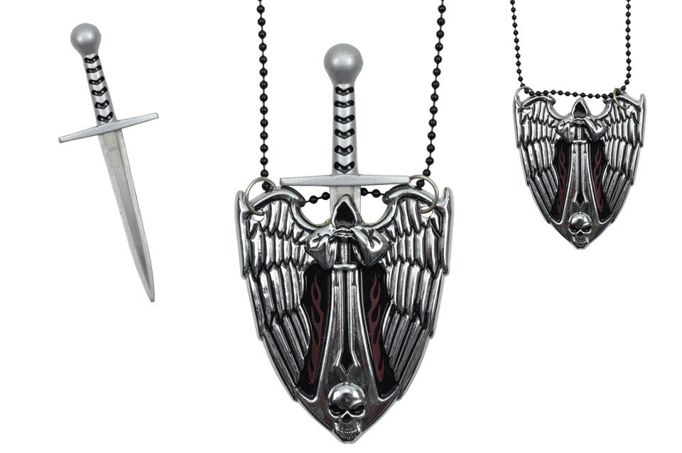 Silver Evil Angel Dagger Necklace – Gothic Warrior Pendant