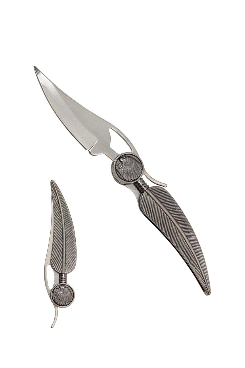 8" Feather Handle Pocket Knife | Silver Blade with Indian Symbol