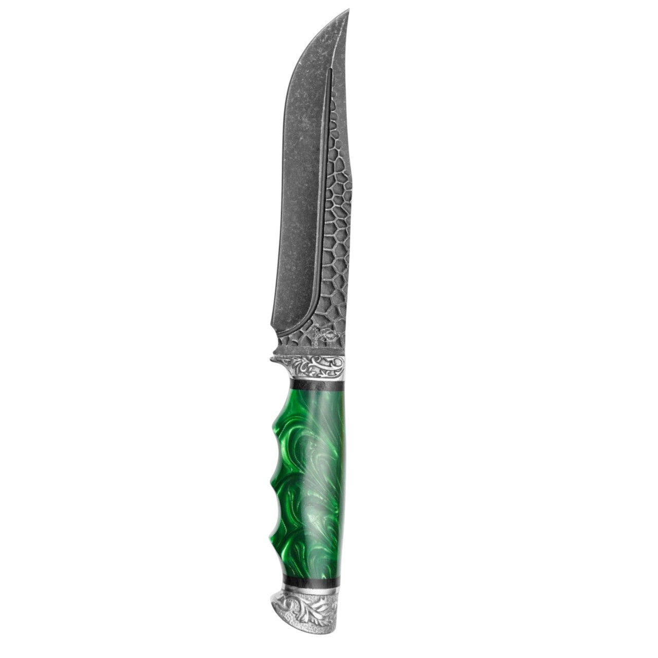 12" Green Marbled Hunting Knife – Stonewashed Steel & Sleek Design