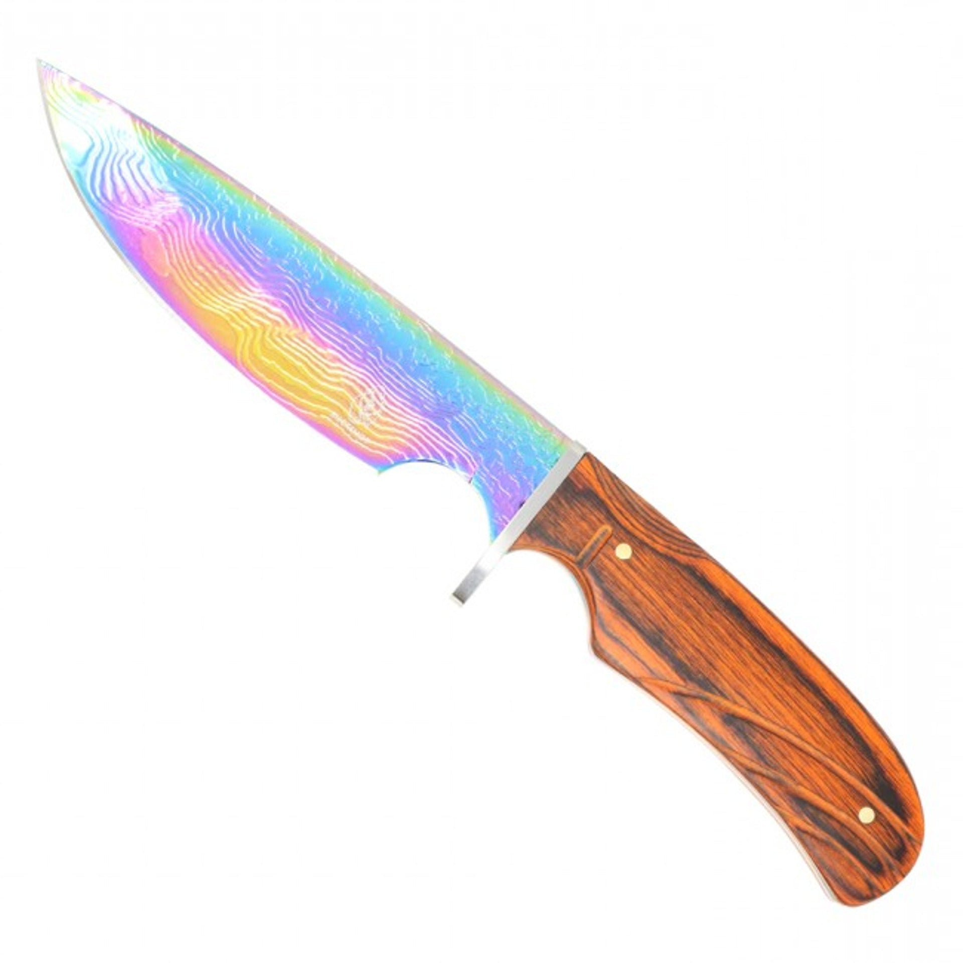 10" Rainbow Damascus Fixed Blade Hunting Knife
