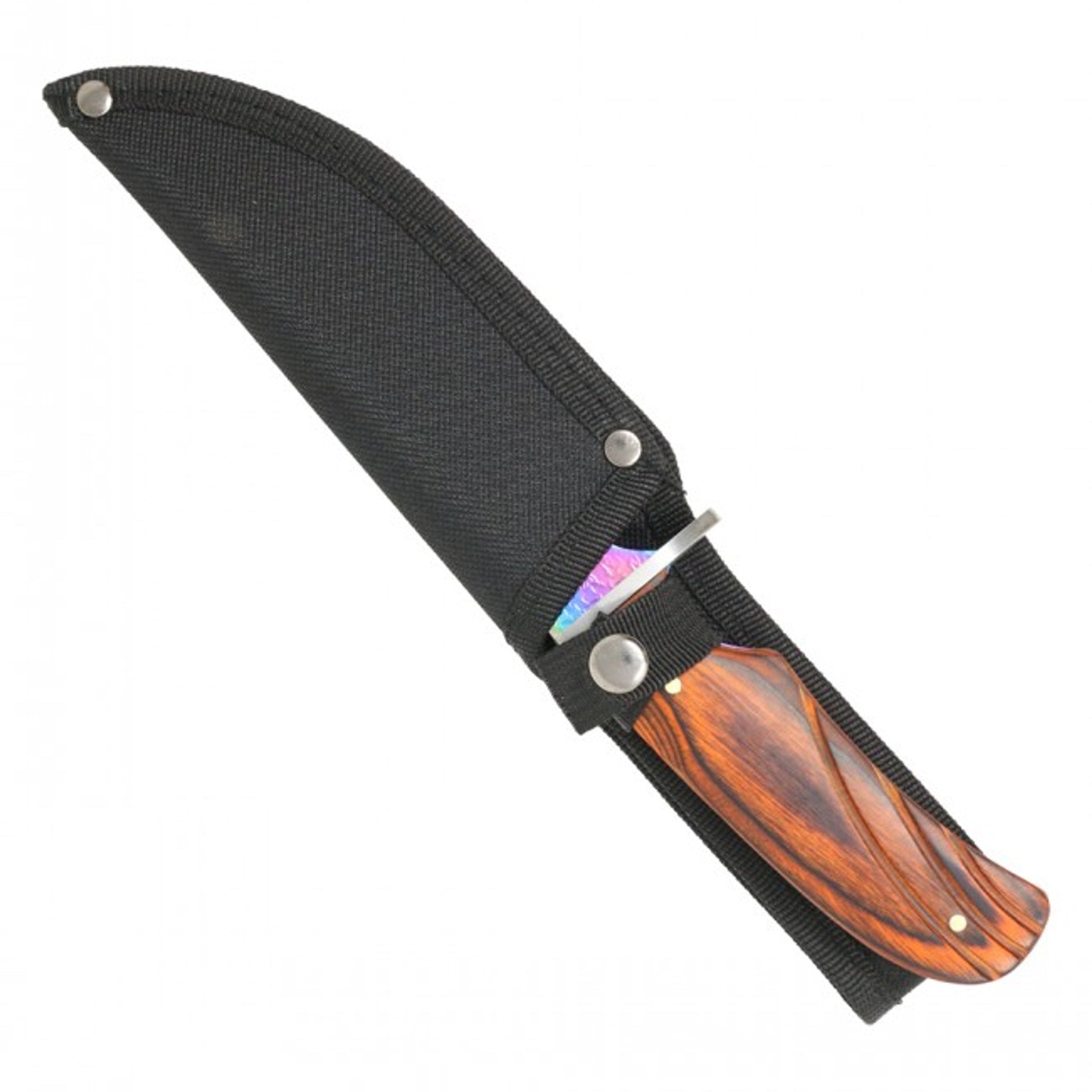 10" Rainbow Damascus Fixed Blade Hunting Knife