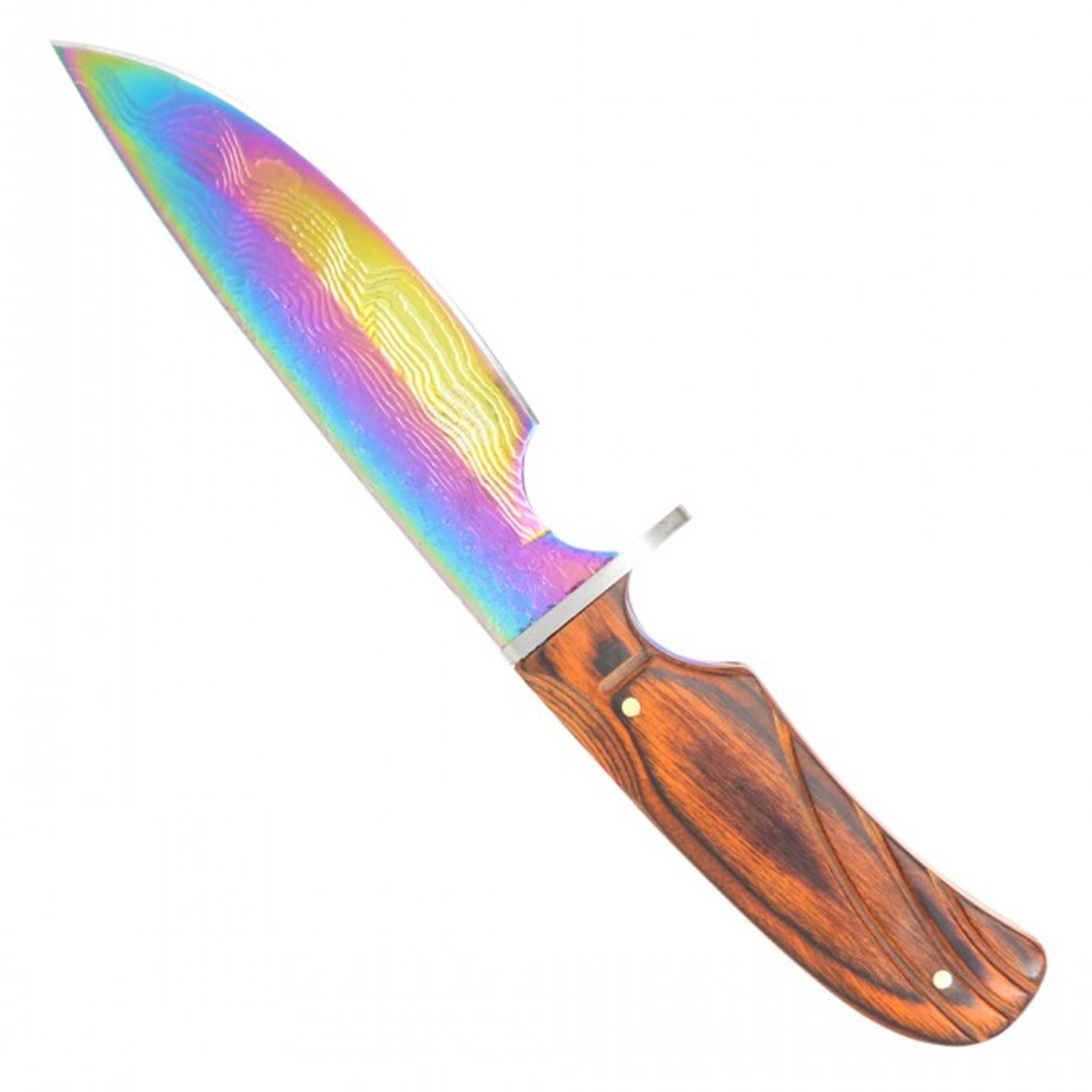 10" Rainbow Damascus Fixed Blade Hunting Knife