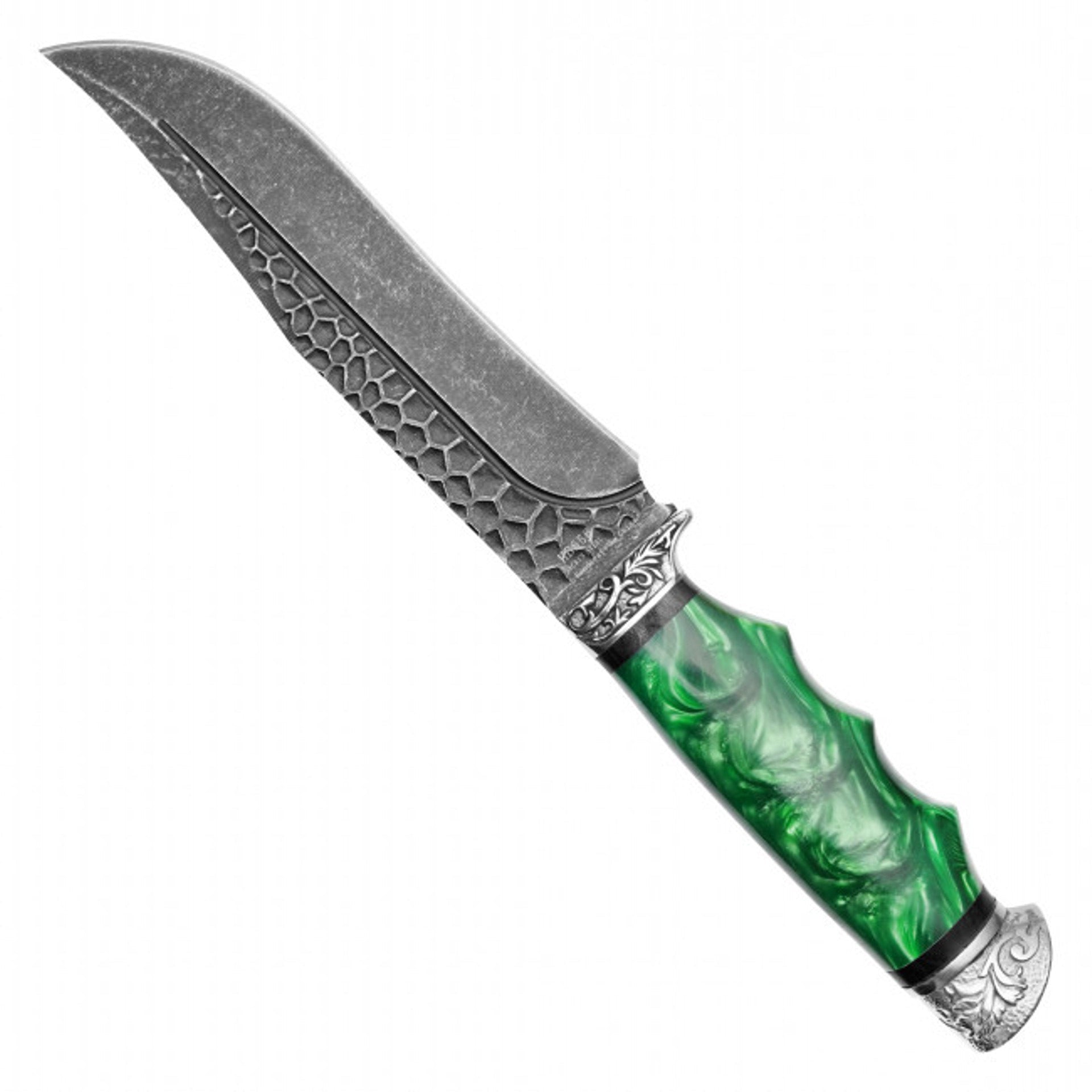 12" Green Marbled Hunting Knife – Stonewashed Steel & Sleek Design