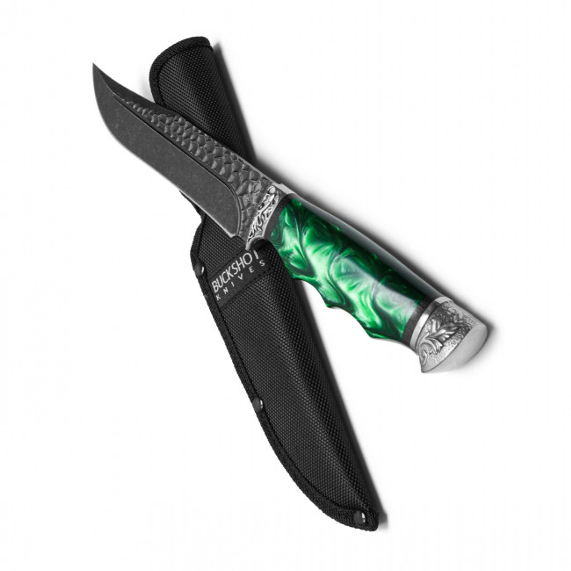 12" Green Marbled Hunting Knife – Stonewashed Steel & Sleek Design