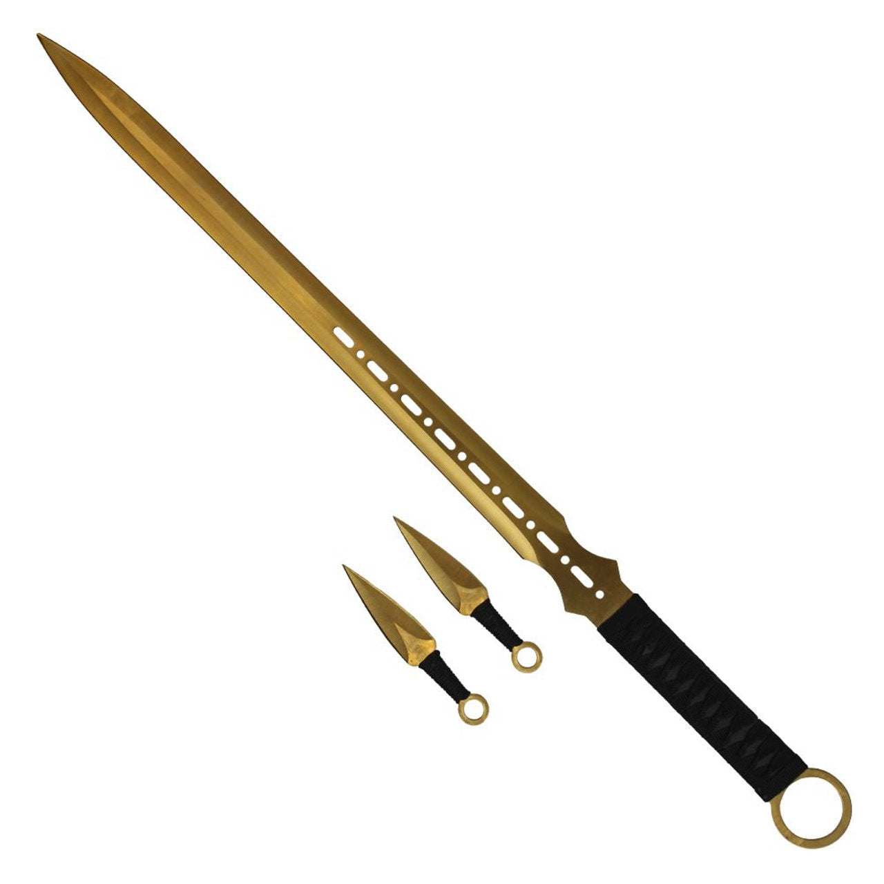 27" Stainless Rainbow Sword with 2-Piece Throwing Knife Set – Gold