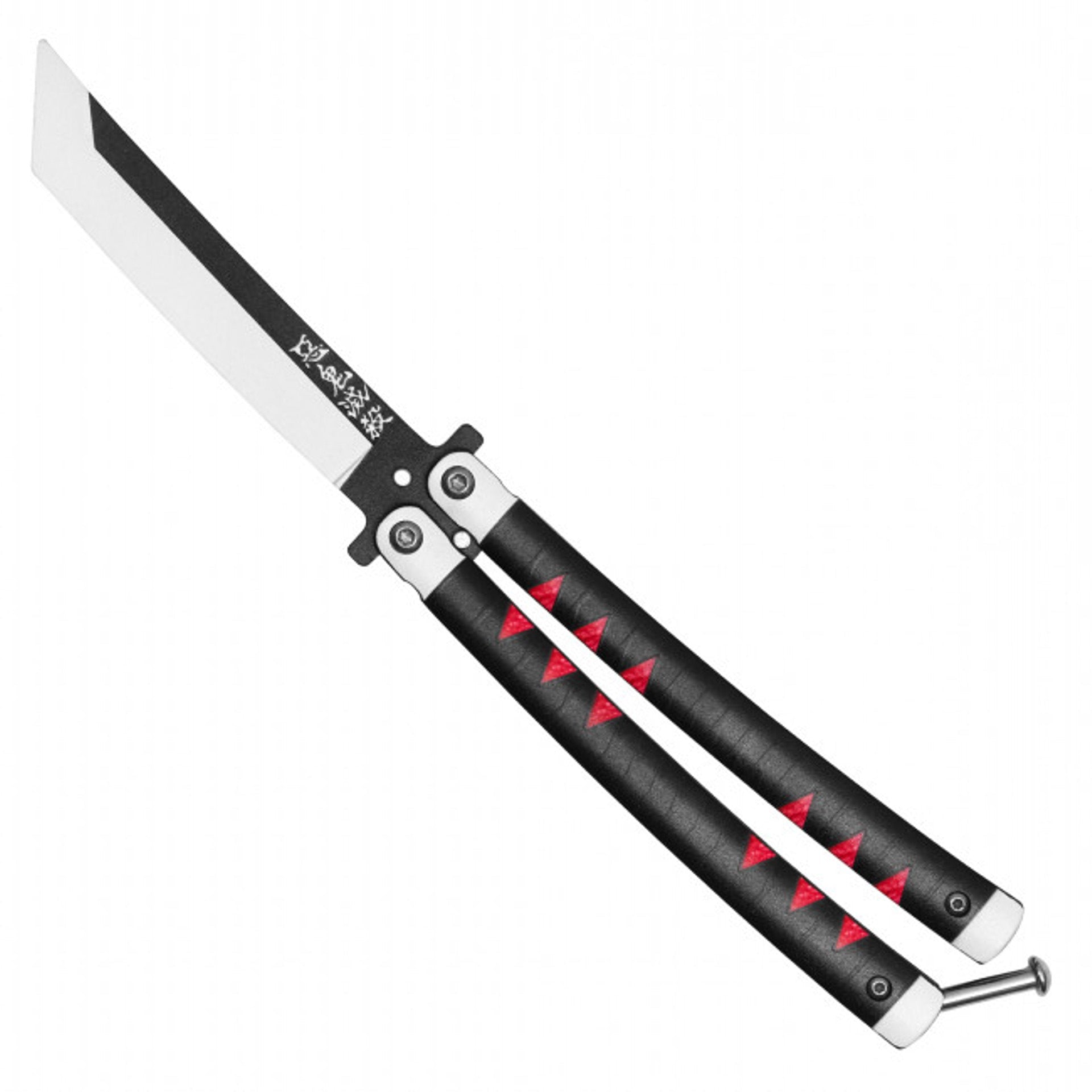 Front view of Tanjiro Variant 2 anime balisong trainer butterfly knife inspired by Demon Slayer