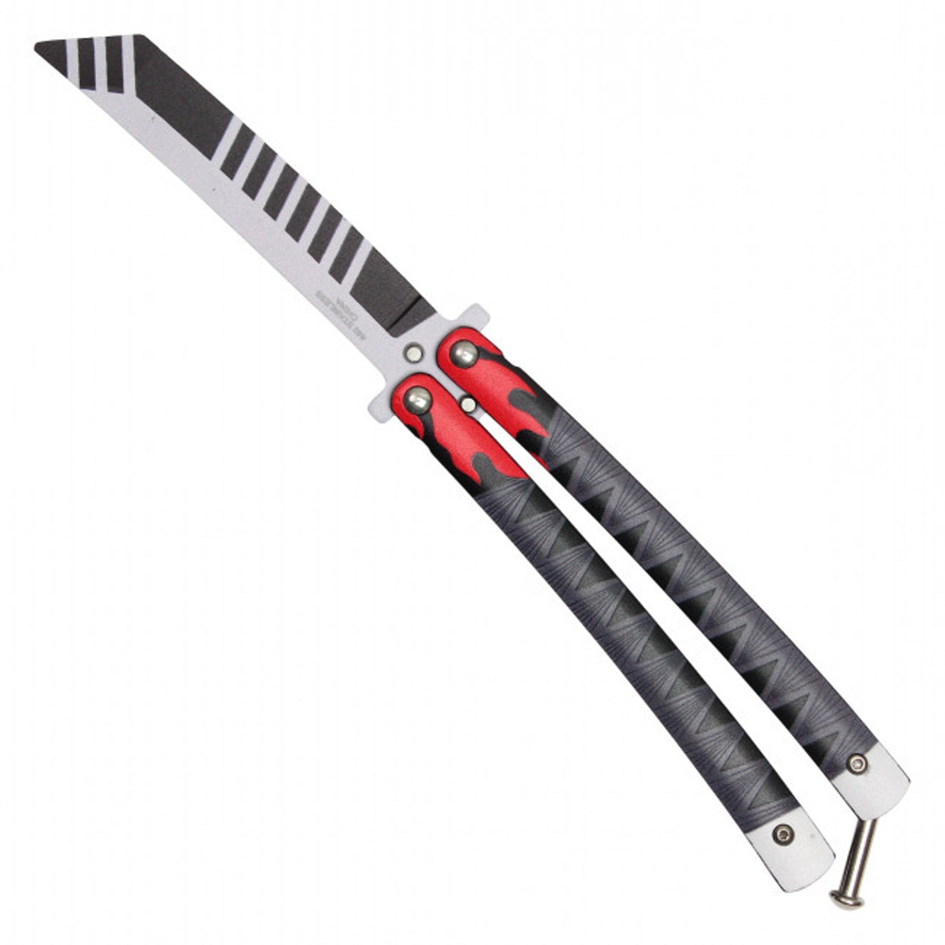 Back view of Tanjiro anime balisong trainer butterfly knife inspired by Demon Slayer