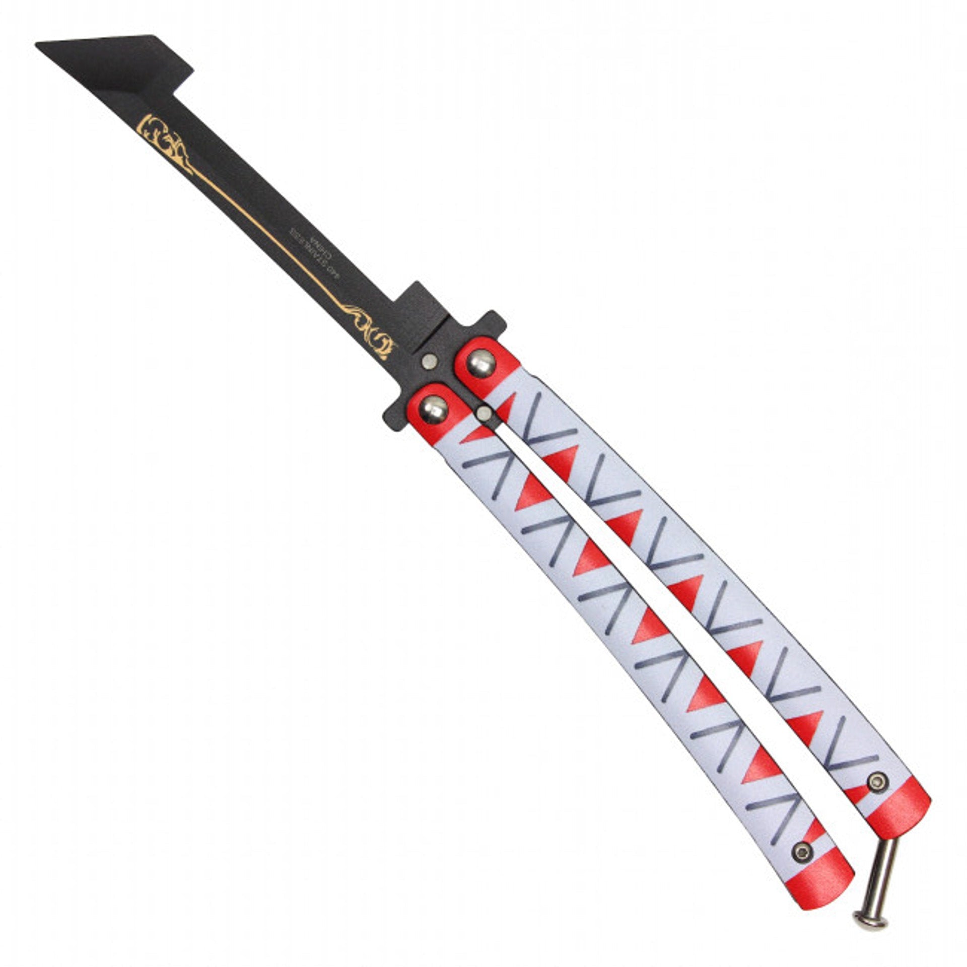 Back view of Kanae anime balisong trainer butterfly knife inspired by Demon Slayer