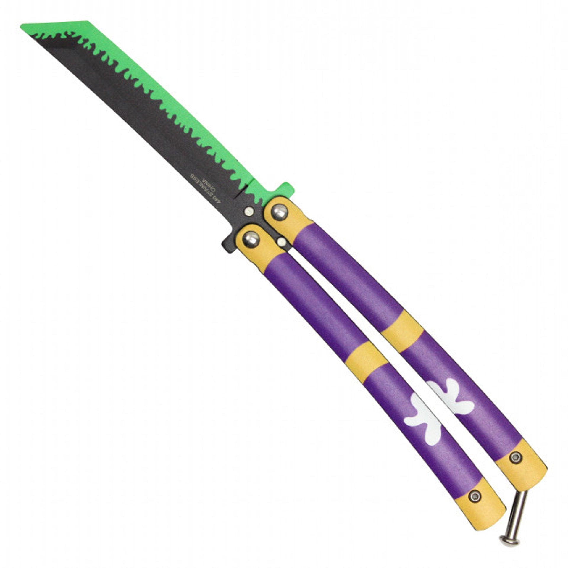Back view of Zoro Enma anime balisong trainer butterfly knife inspired by One Piece