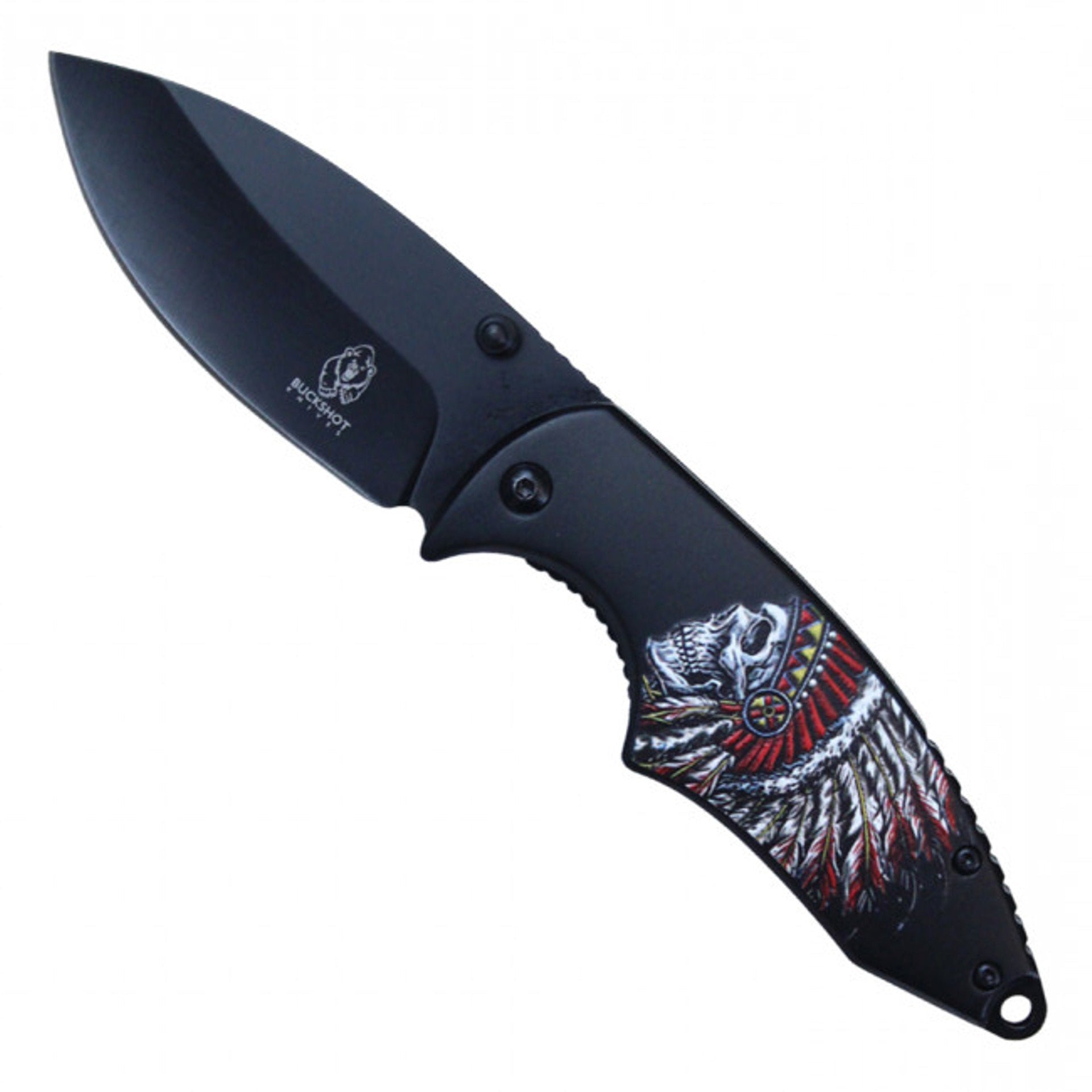 7.75" Assisted Open Pocket Knife - Black Skull Feathers