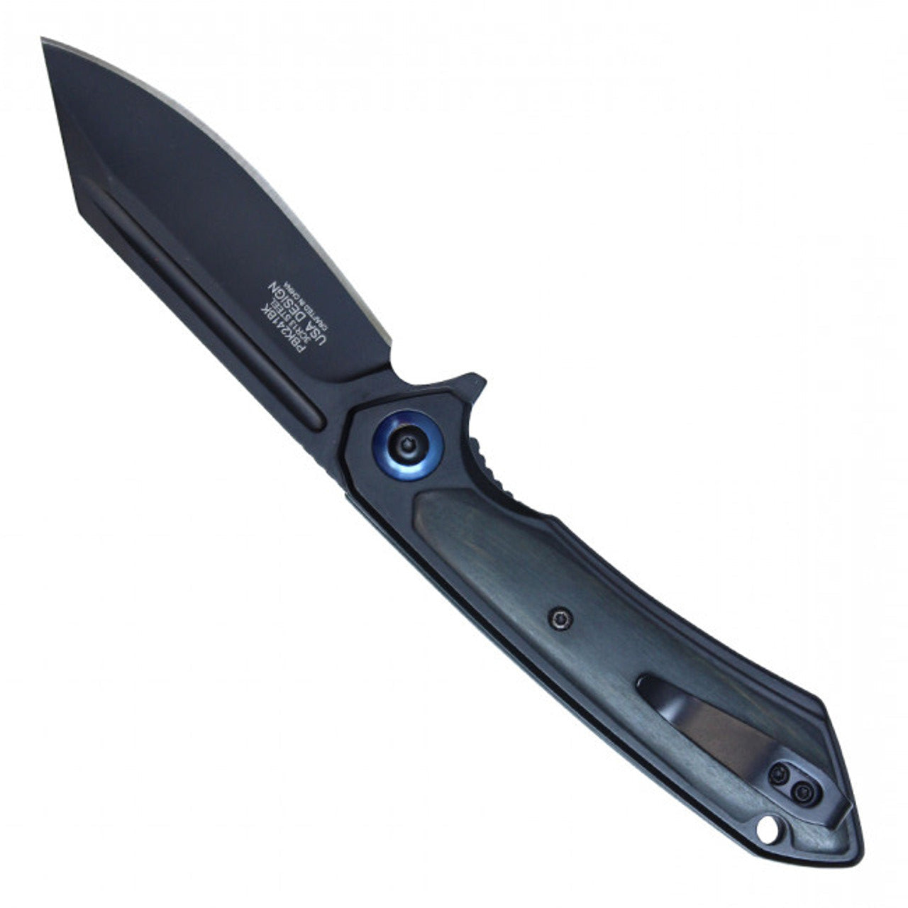 8" Black Stainless Steel Assisted Pocket Knife w/ Black Handle & Blue Accent – Tactical & EDC