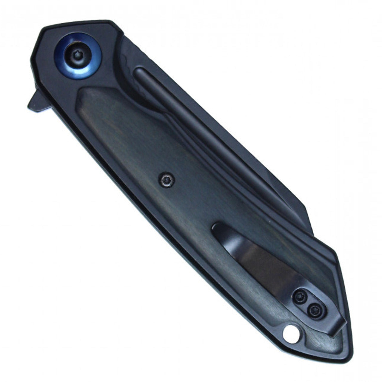 8" Black Stainless Steel Assisted Pocket Knife w/ Black Handle & Blue Accent – Tactical & EDC