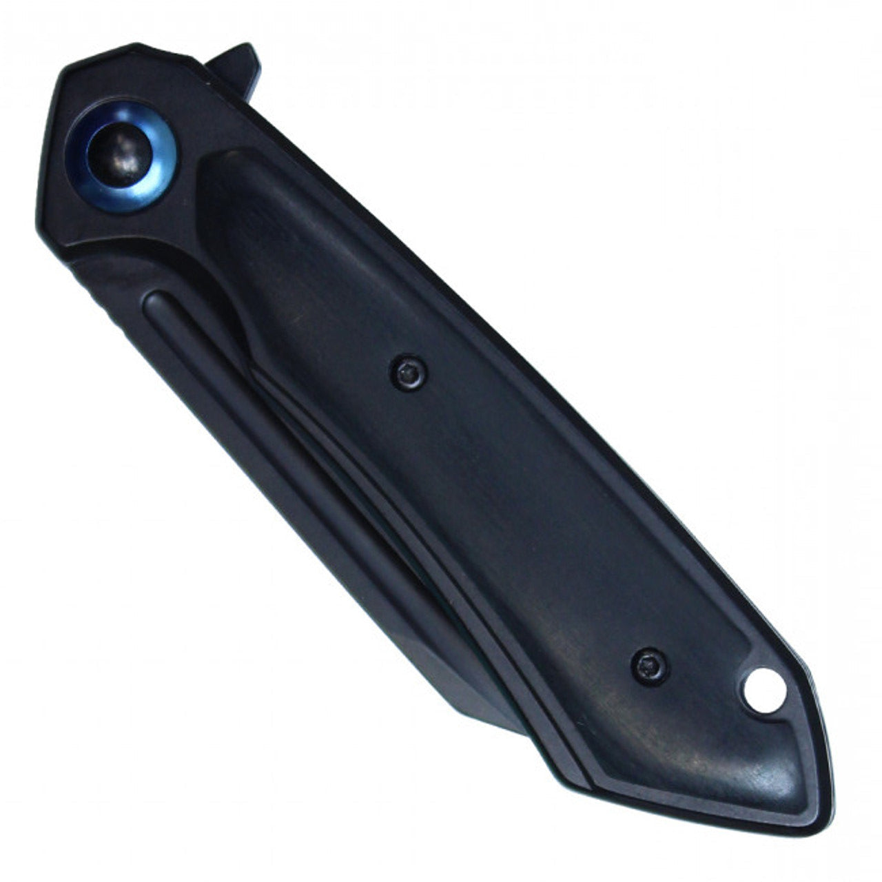 8" Black Stainless Steel Assisted Pocket Knife w/ Black Handle & Blue Accent – Tactical & EDC