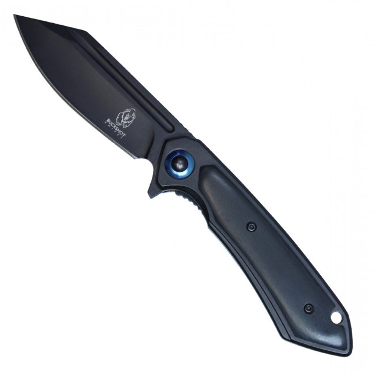8" Black Stainless Steel Assisted Pocket Knife w/ Black Handle & Blue Accent – Tactical & EDC