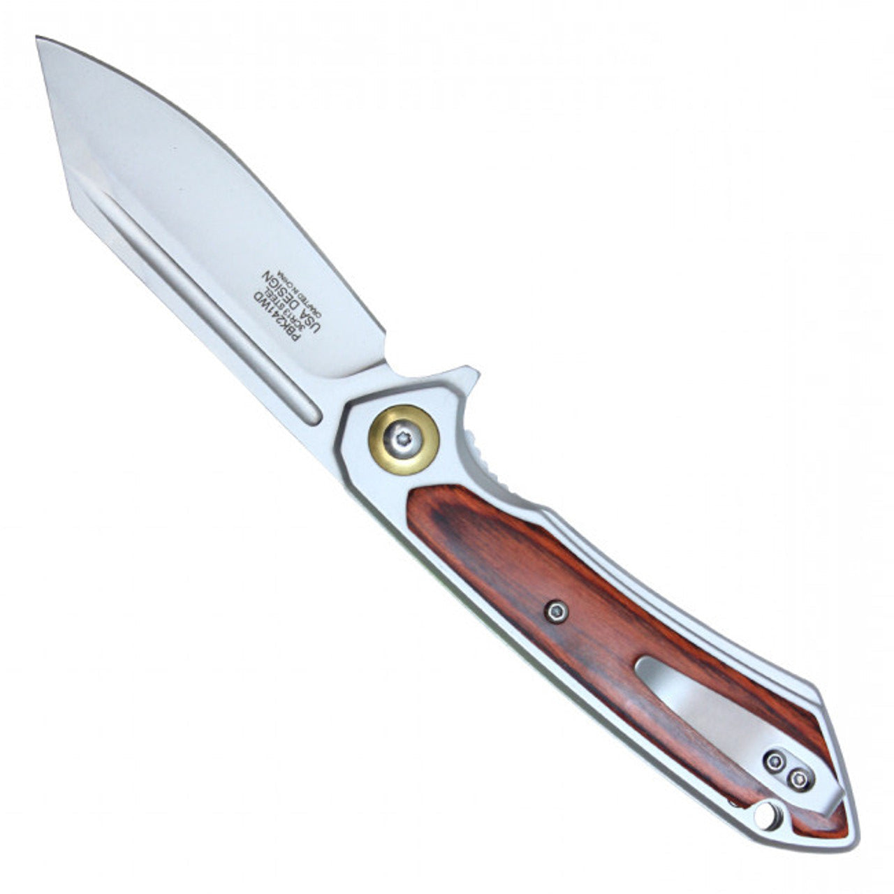 8" Stainless Steel Assisted Pocket Knife – Wood Handle & Gold Accent