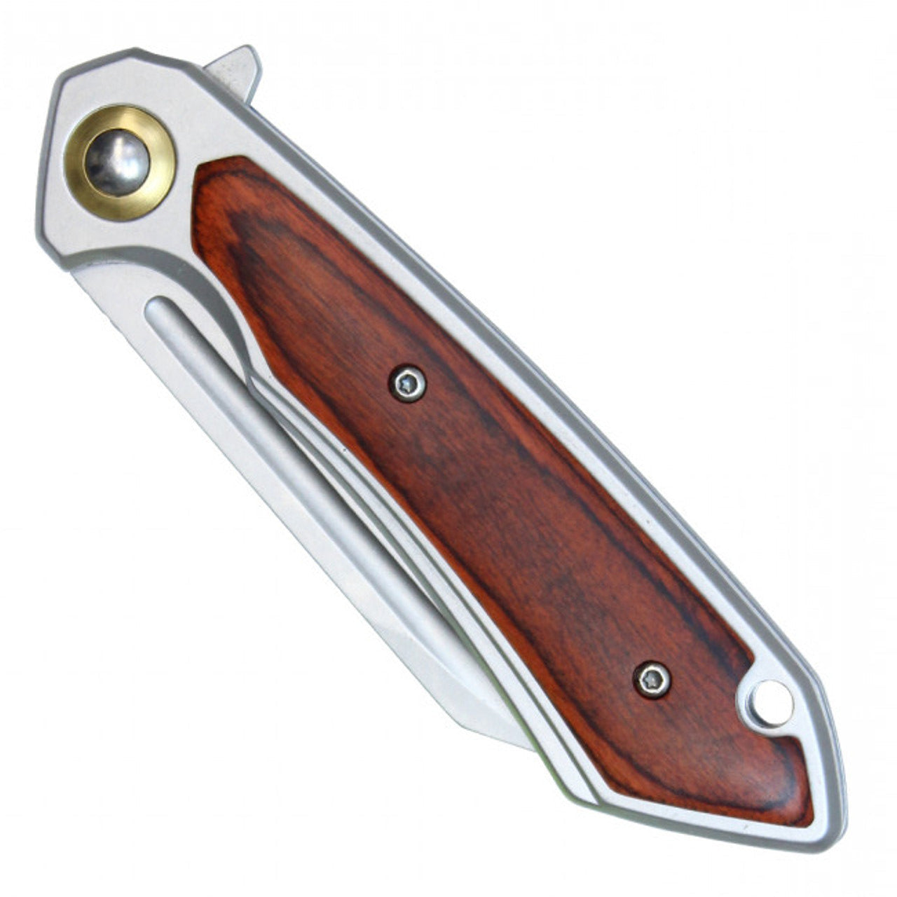 8" Stainless Steel Assisted Pocket Knife – Wood Handle & Gold Accent