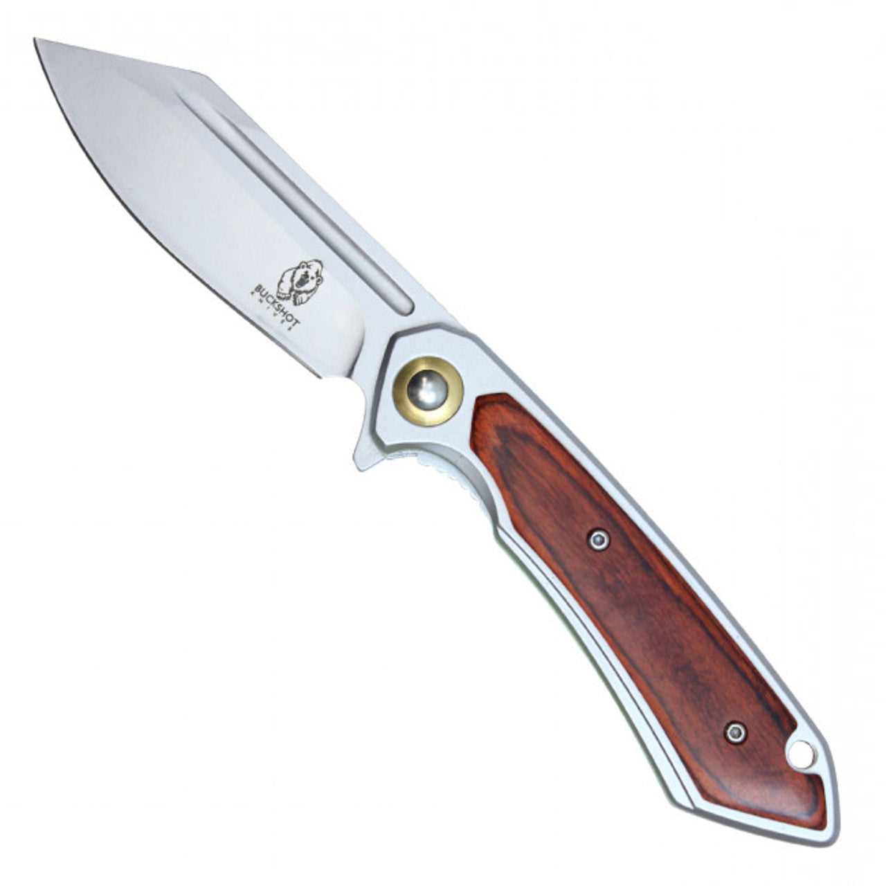 8" Stainless Steel Assisted Pocket Knife – Wood Handle & Gold Accent