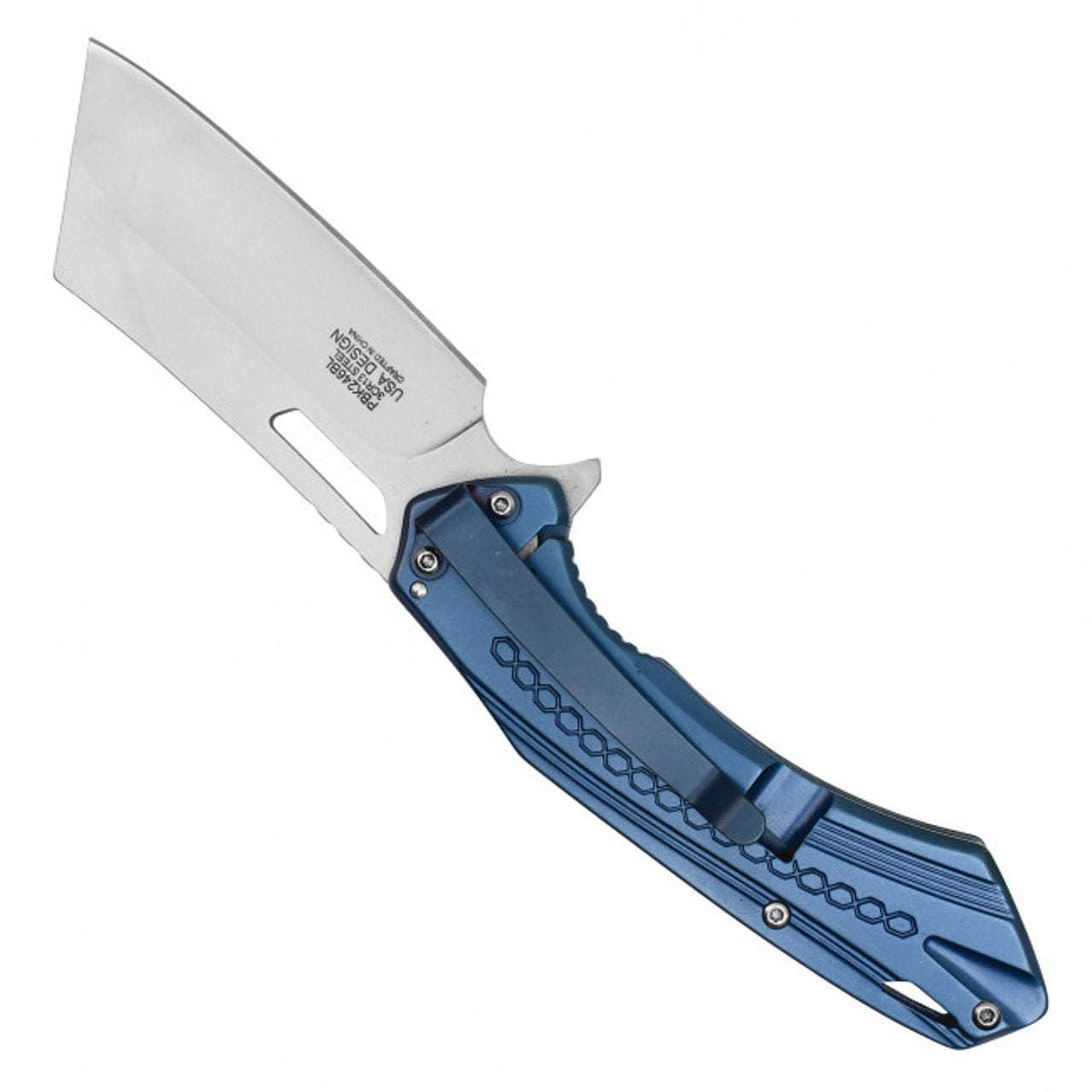 7.5" Buckshot Blue Pocket Knife with Belt Clip