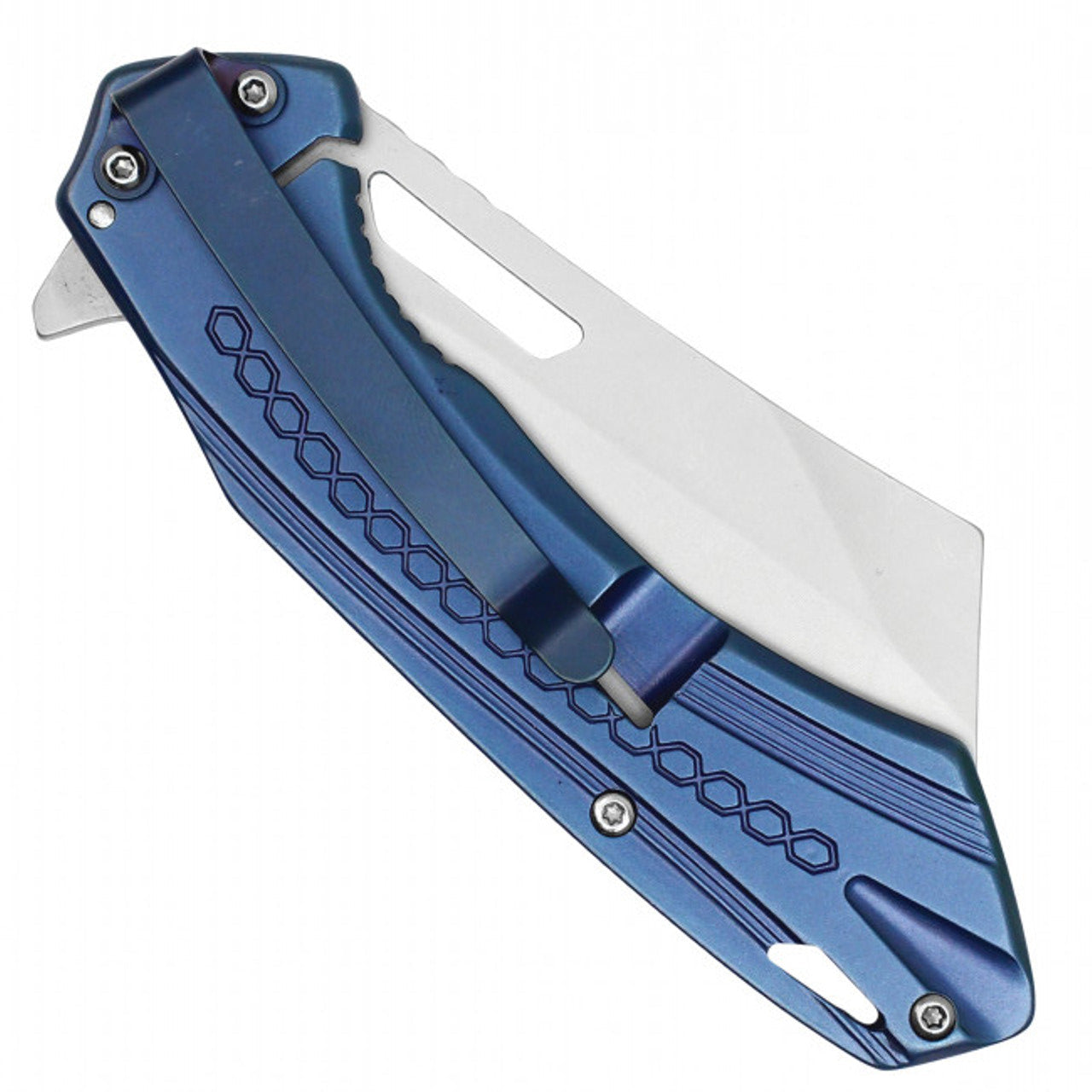 7.5" Buckshot Blue Pocket Knife with Belt Clip