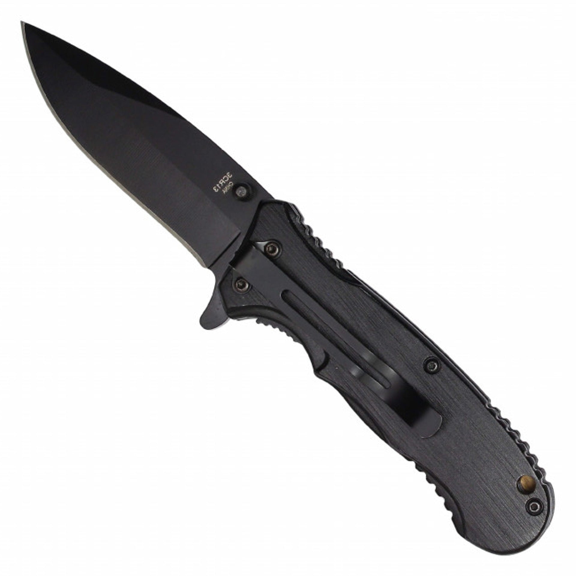 7.75" Black Assisted Pocket Knife – Zebra Wood Handle