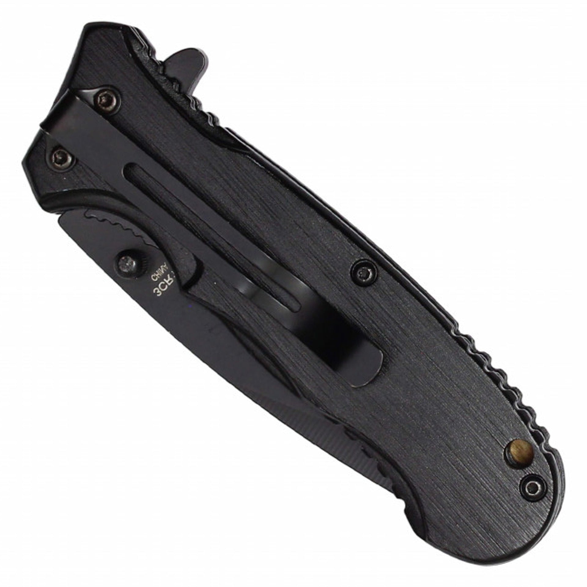 7.75" Black Assisted Pocket Knife – Zebra Wood Handle
