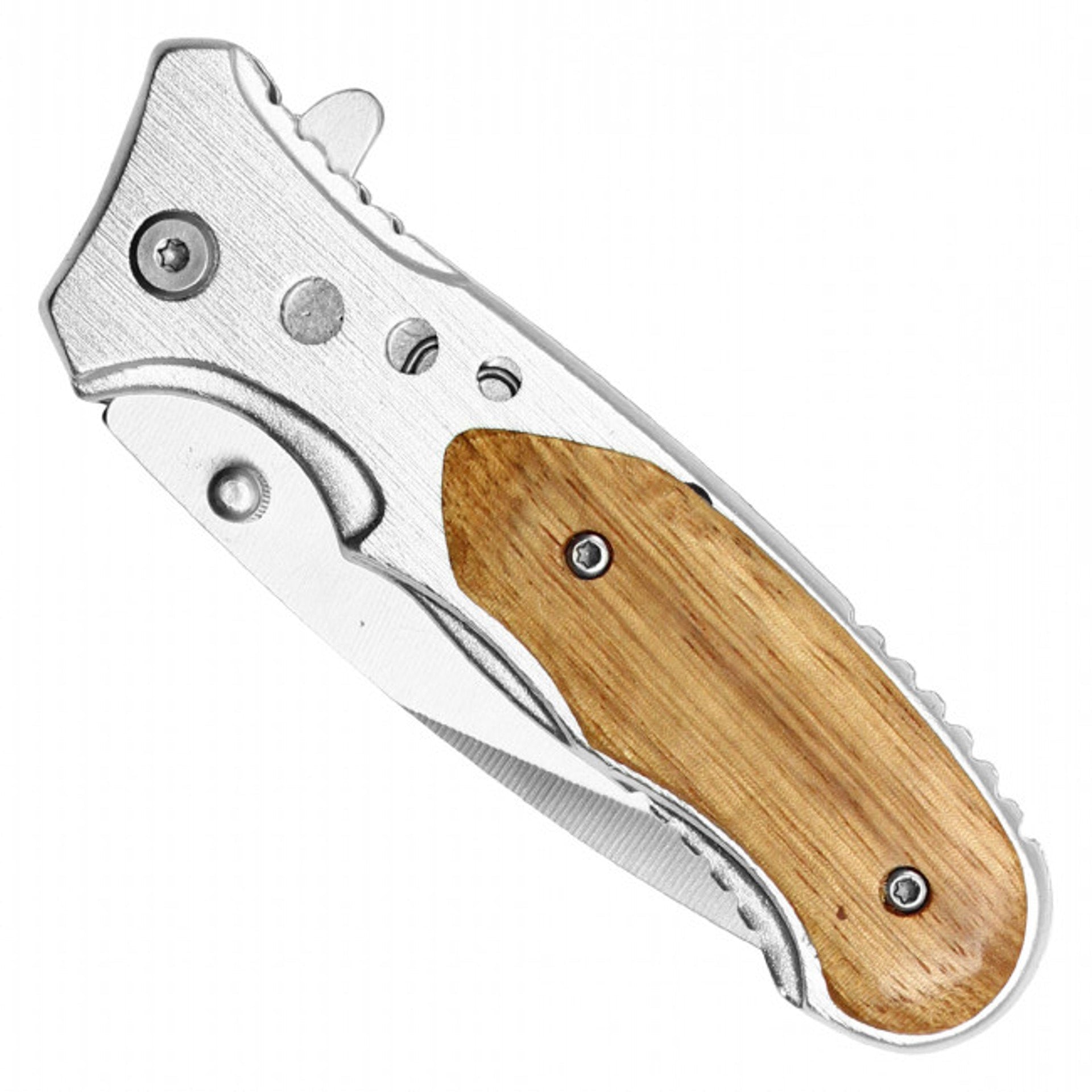7.75" Assisted Pocket Knife – Chrome & Wood Handle