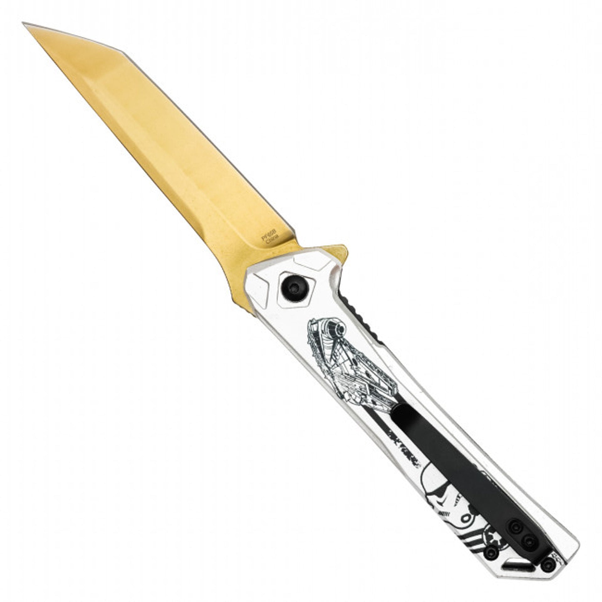 8" Gold Trooper Folding Pocket Knife - Tanto Blade with Chrome Trooper Handle