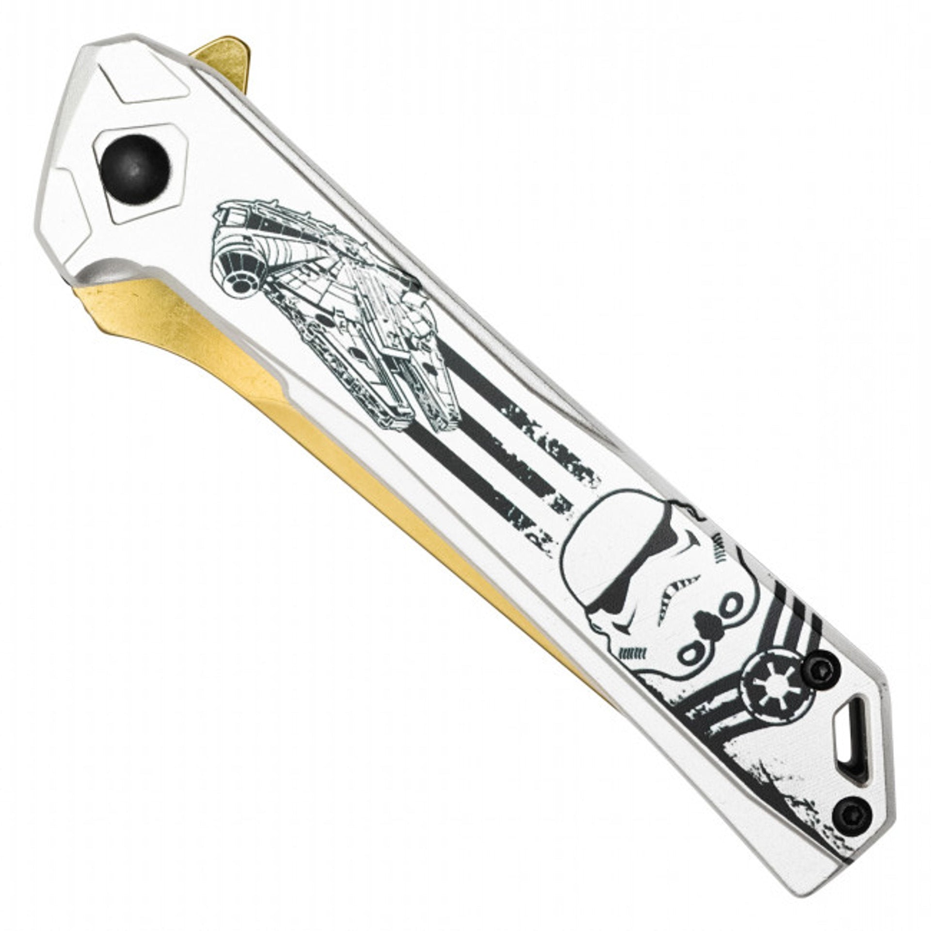 8" Gold Trooper Folding Pocket Knife - Tanto Blade with Chrome Trooper Handle