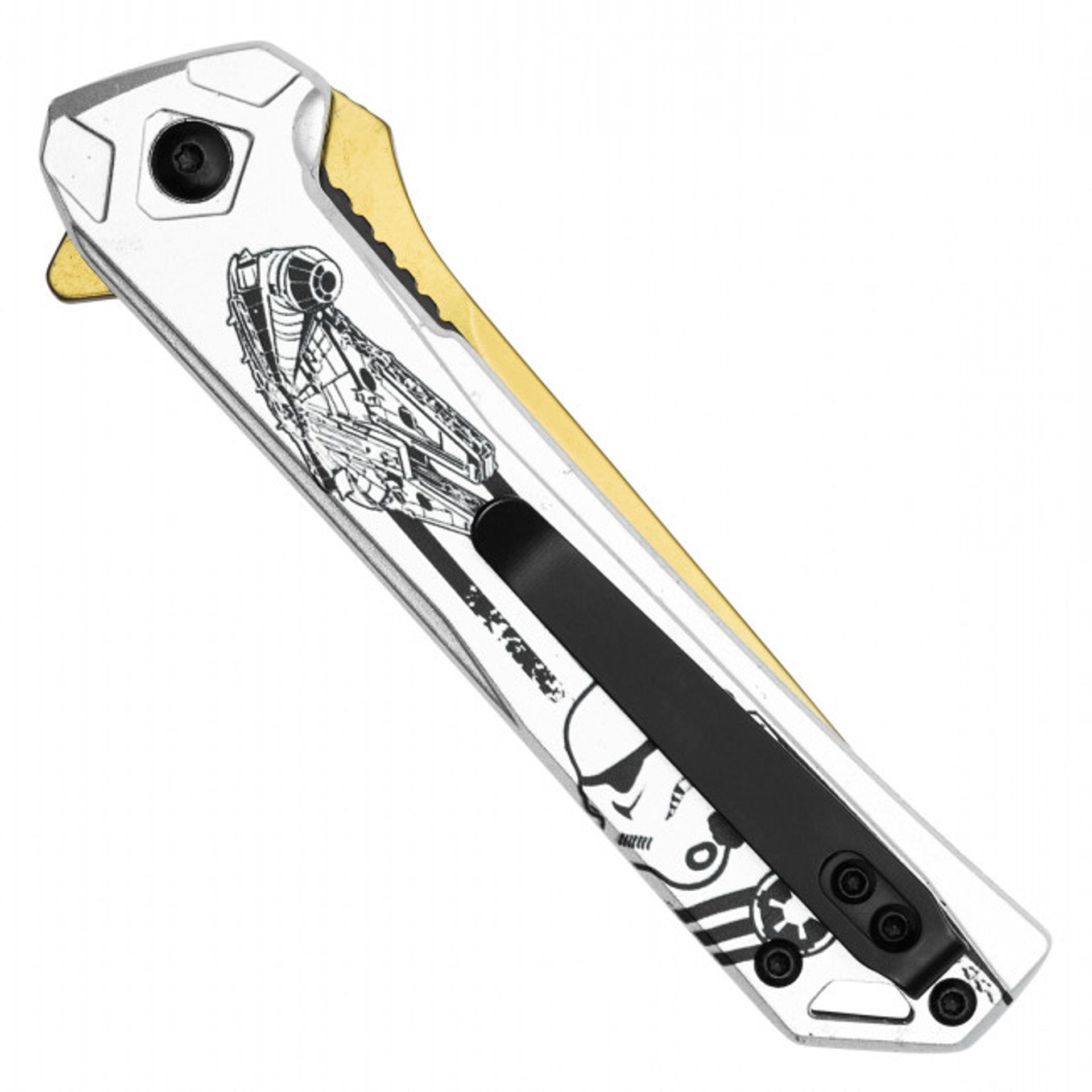 8" Gold Trooper Folding Pocket Knife - Tanto Blade with Chrome Trooper Handle
