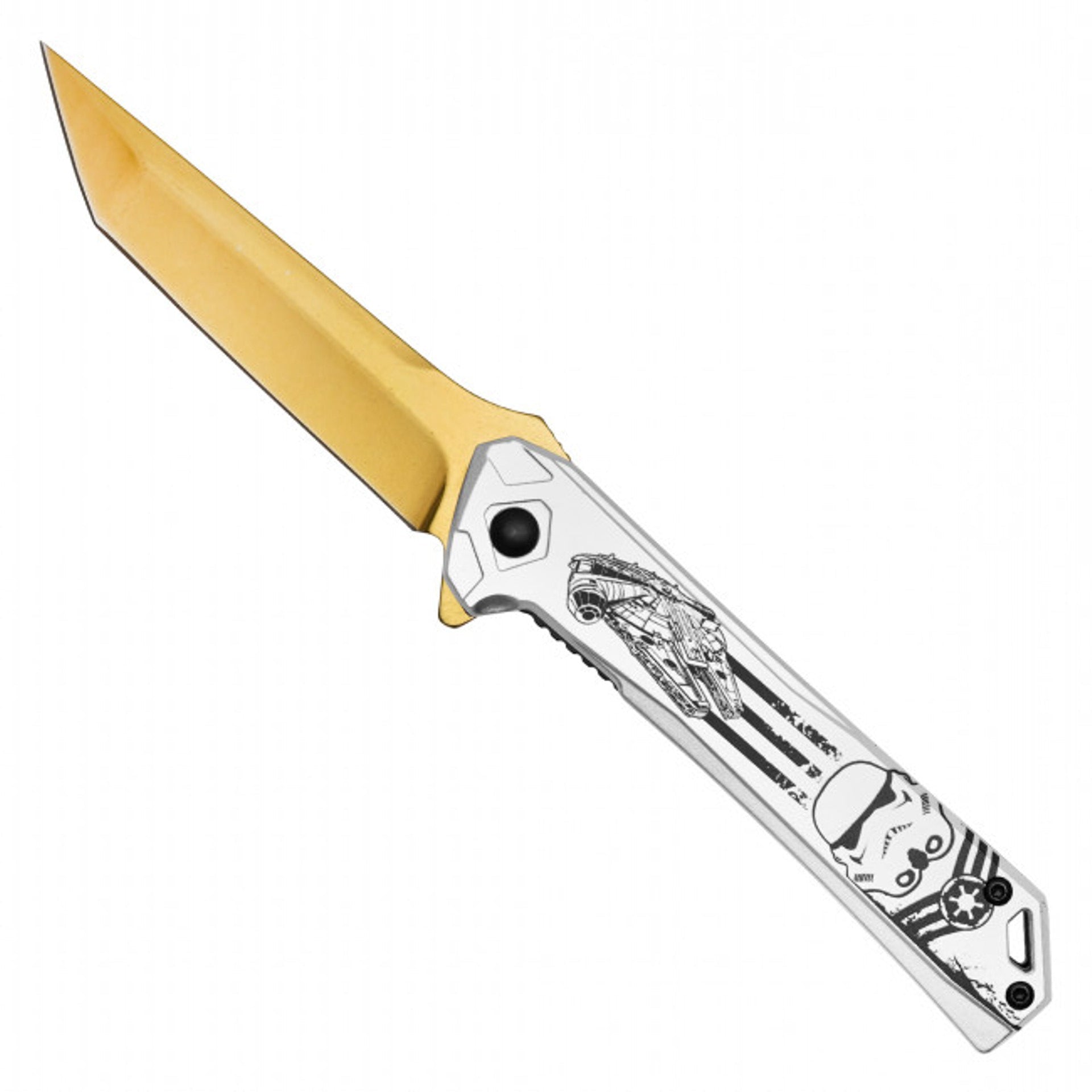 8" Gold Trooper Folding Pocket Knife - Tanto Blade with Chrome Trooper Handle