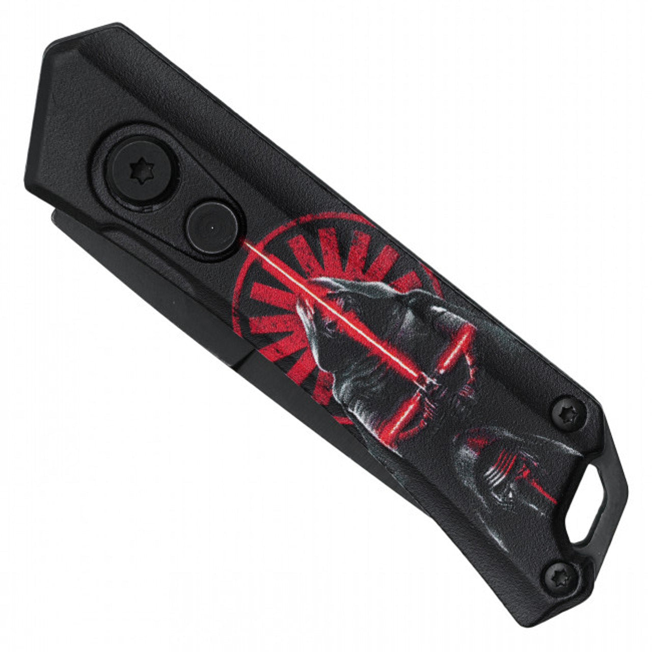 Front closed view of Kylo Ren switchblade automatic knife inspired by Star Wars