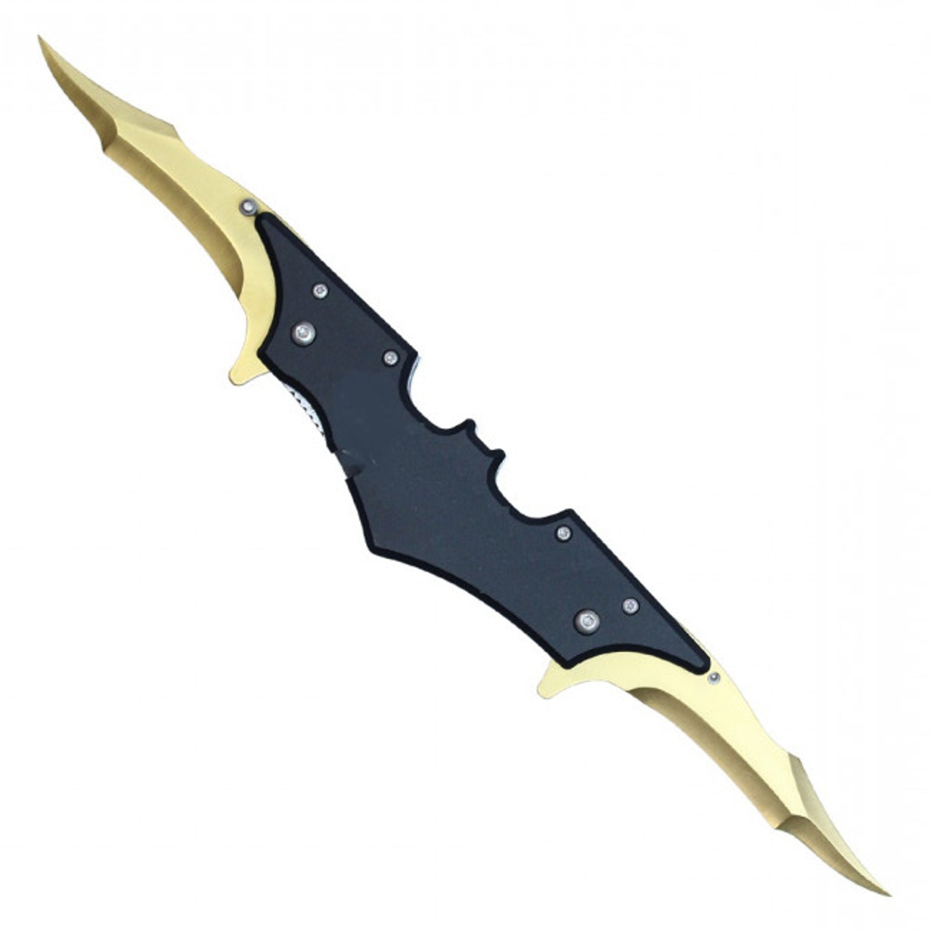 11.5" Spring-Assisted Bat-Shaped Dual Gold Titanium Blade Pocket Knife