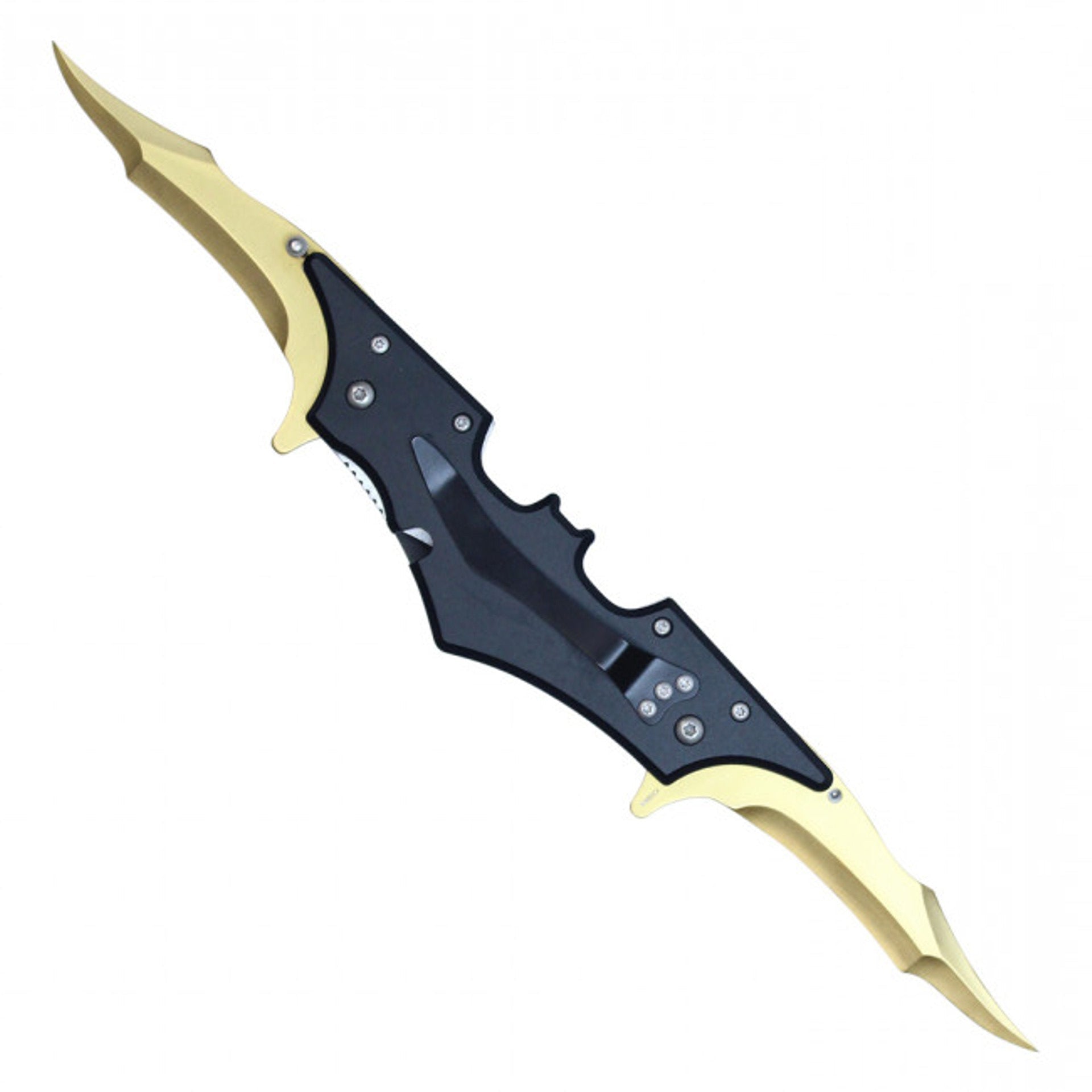 11.5" Spring-Assisted Bat-Shaped Dual Gold Titanium Blade Pocket Knife