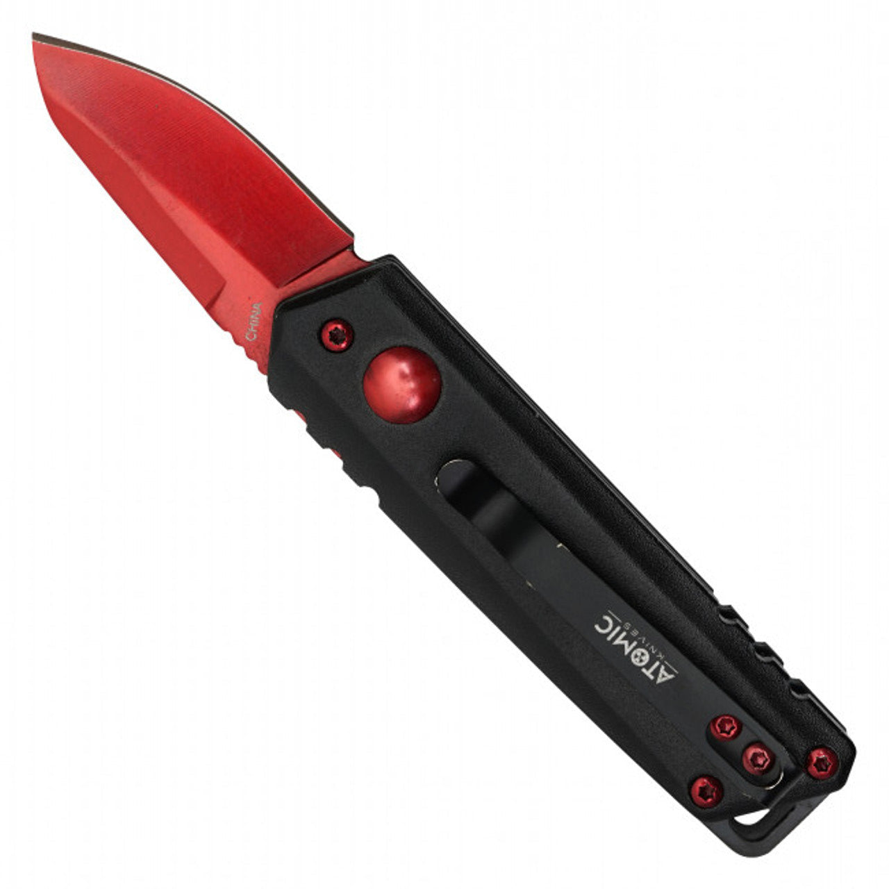 Red Steel Knife | 5" Red Push Button Knife | Knife Plug
