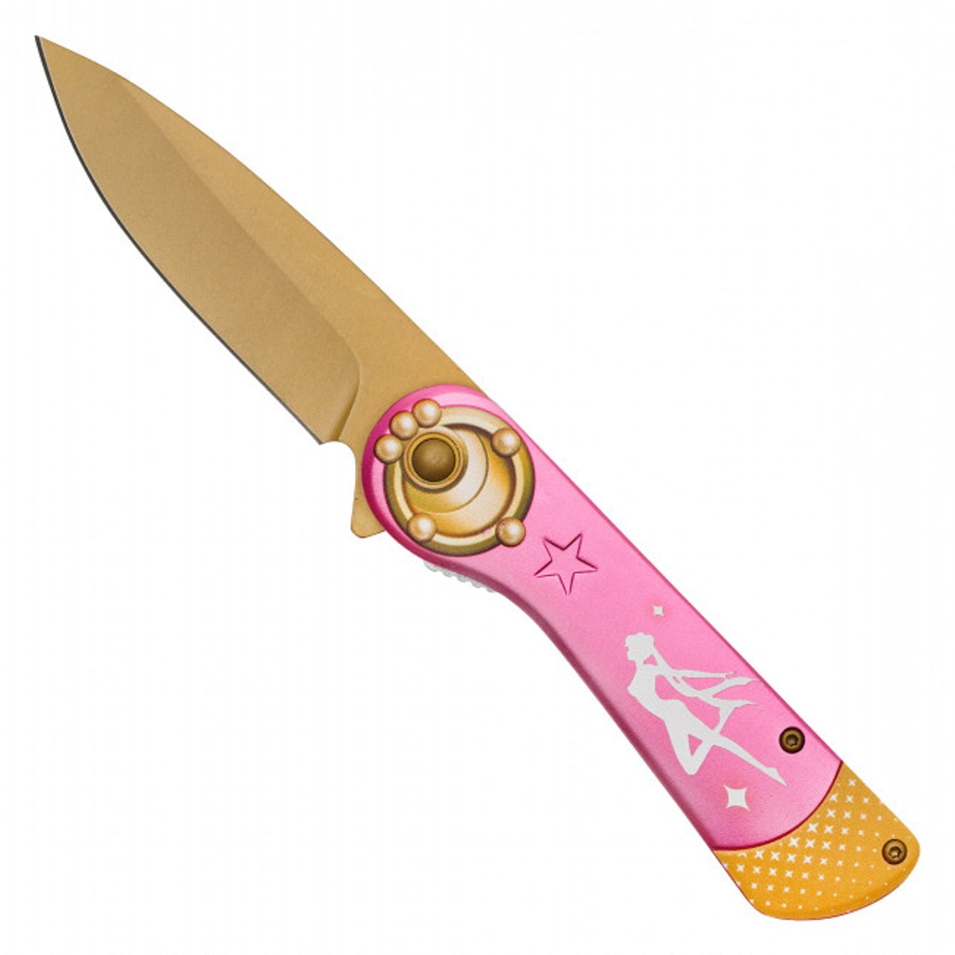 8" Sailor Moon Pocket Knife - Pink & Gold Handle with Anime-Inspired Design