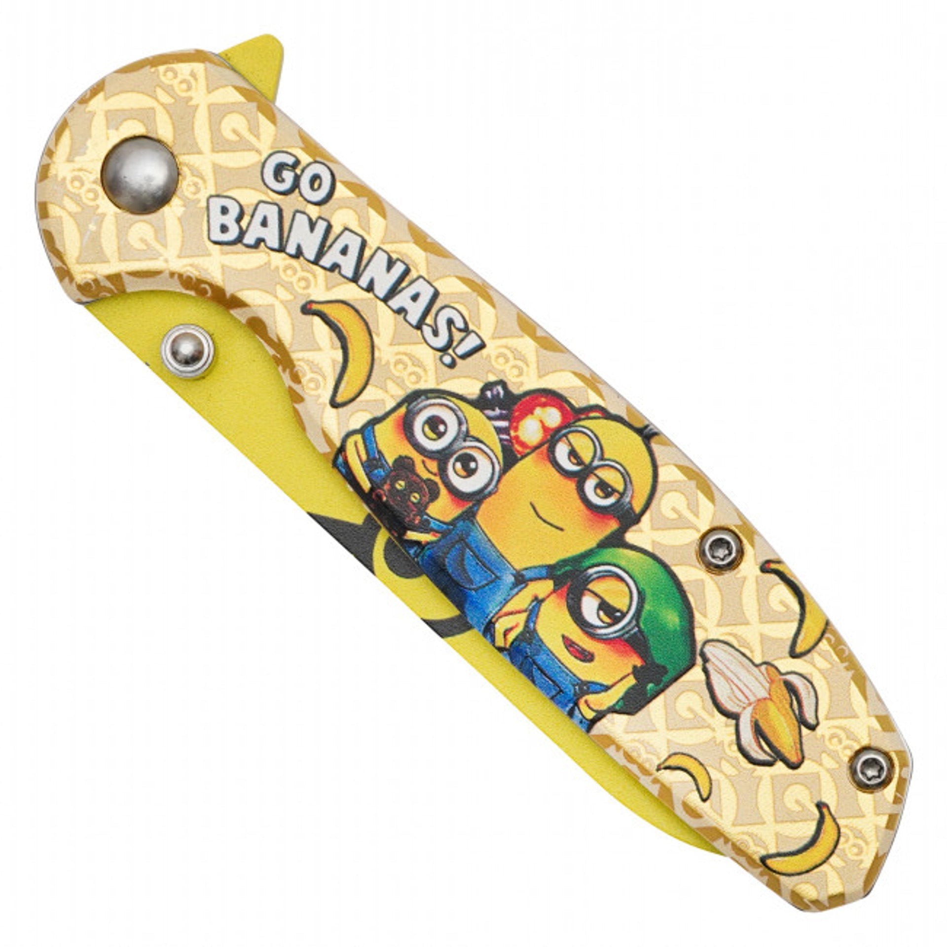 8" Yellow Minion Folding Pocket Knife - Fun "Go Bananas" Print with Belt Clip
