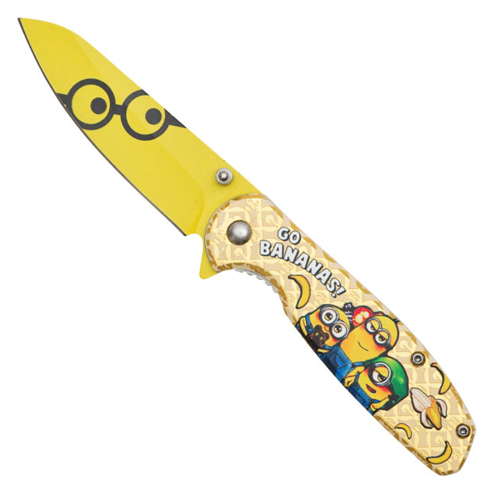 8" Yellow Minion Folding Pocket Knife - Fun "Go Bananas" Print with Belt Clip