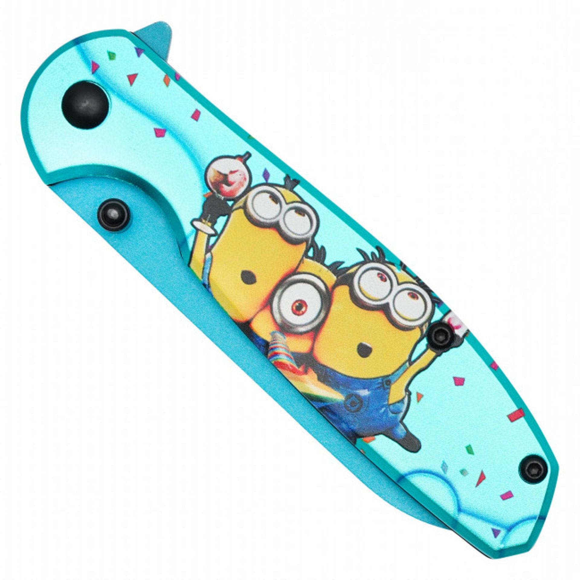 8" Blue Minion Folding Pocket Knife - Fun Printed Blade & Handle with Belt Clip