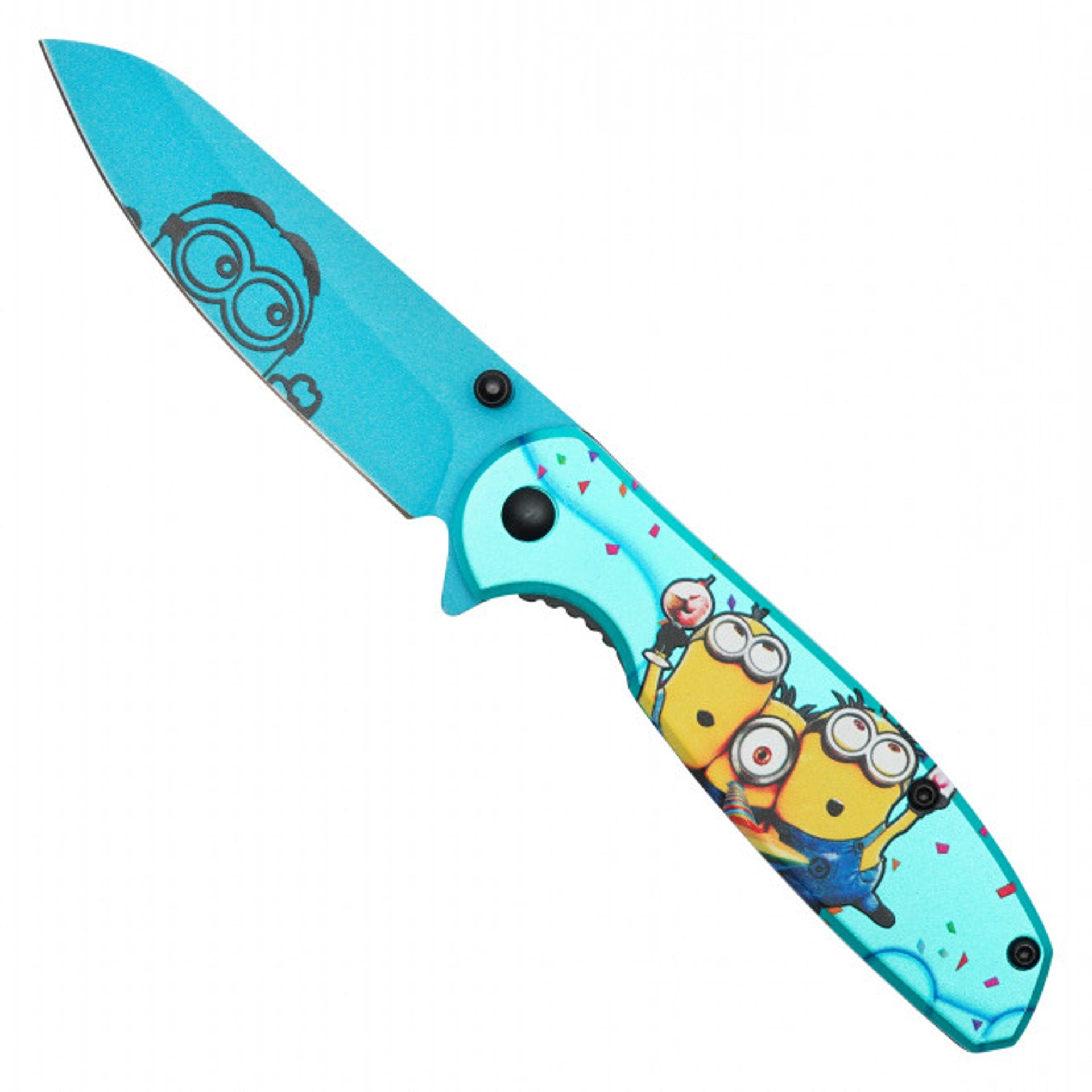 8" Blue Minion Folding Pocket Knife - Fun Printed Blade & Handle with Belt Clip